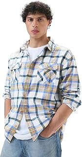 The Souled Store Plaid: Sailor Men and Boys Long Sleeves Collared Neck Button Front White Cotton Regular Fit Utility Shirts