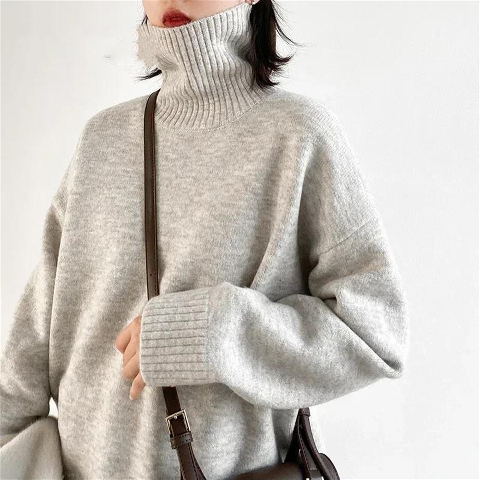 Maglione da donna Sciolto Dolcevita Maglioni Caldo Solido Pullover Maglieria Base Femminile Inverno Top