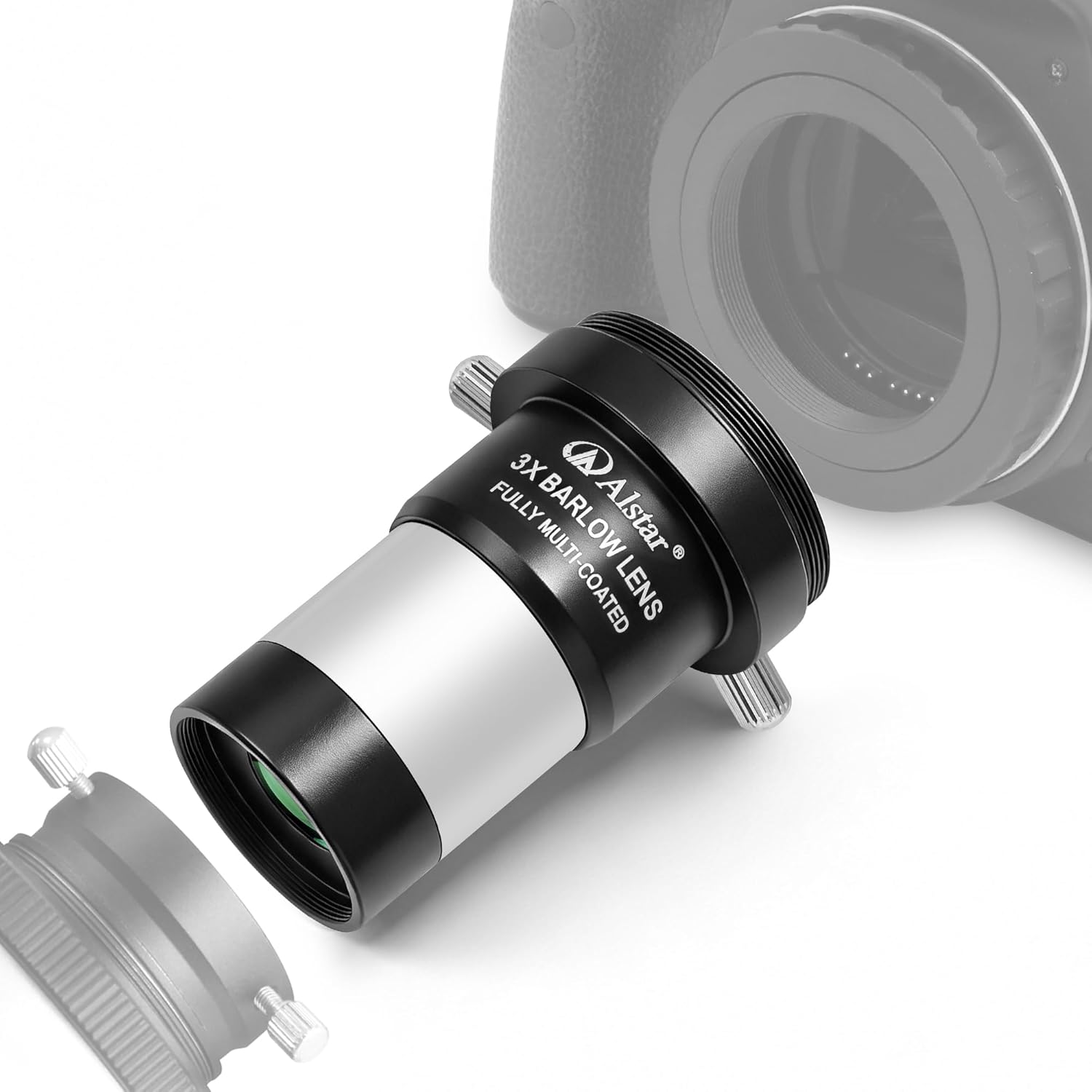 Alstar 3X Barlow Lens, 1.25 inch Metal Fully Multi Coated Short Focus Barlow Lens with M42 Thread Camera Connect Interface for Telescope Eyepiece,Two Fixing Thumbscrews