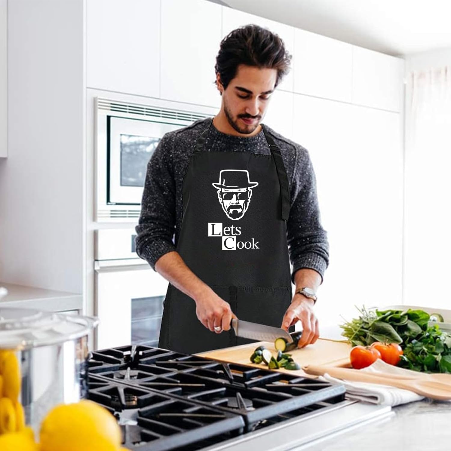 ZOORON Funny Cooking Chef Apron with Pockets BBQ Kitchen Work Aprons Birthday Father’s Day Grilling Gifts for Dad, Husband - Image 5