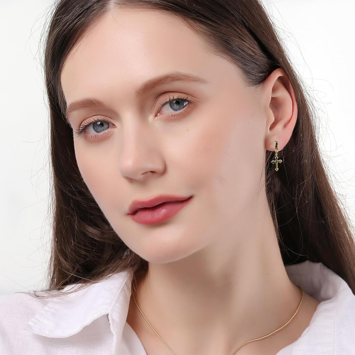 ToHeart Gold Cross Hoop Earrings for Womens Minimalist Gold Earrings Dangle Elegant Hypoallergenic Gifts - Image 3