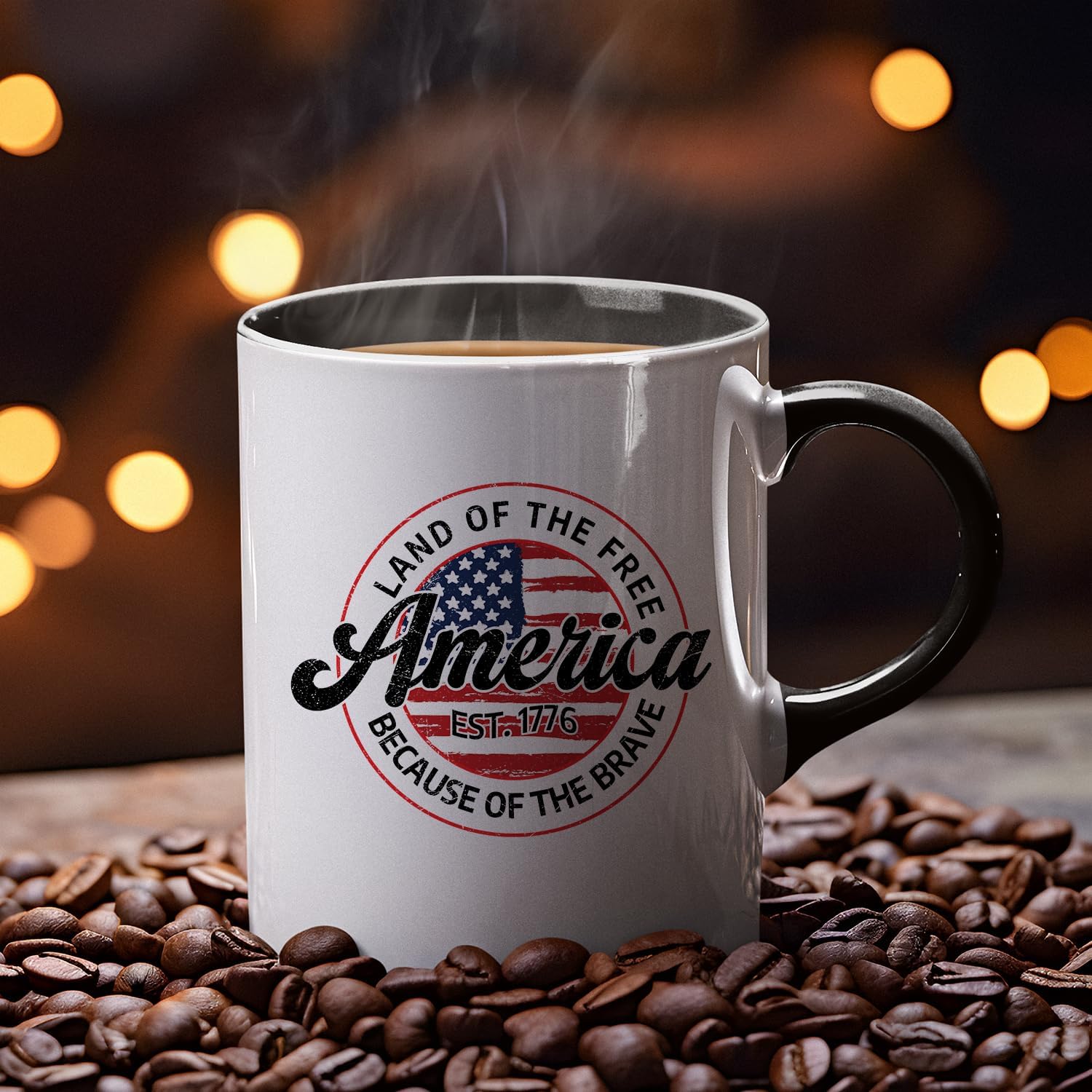 Veracco Land Of The Free America Est 1776 Because Of The Brave Coffee Mug 4th Of July Gift Patriotic Veteran Appreciation USA Pride for Military Independence Day (Black, 11oz) - Image 8