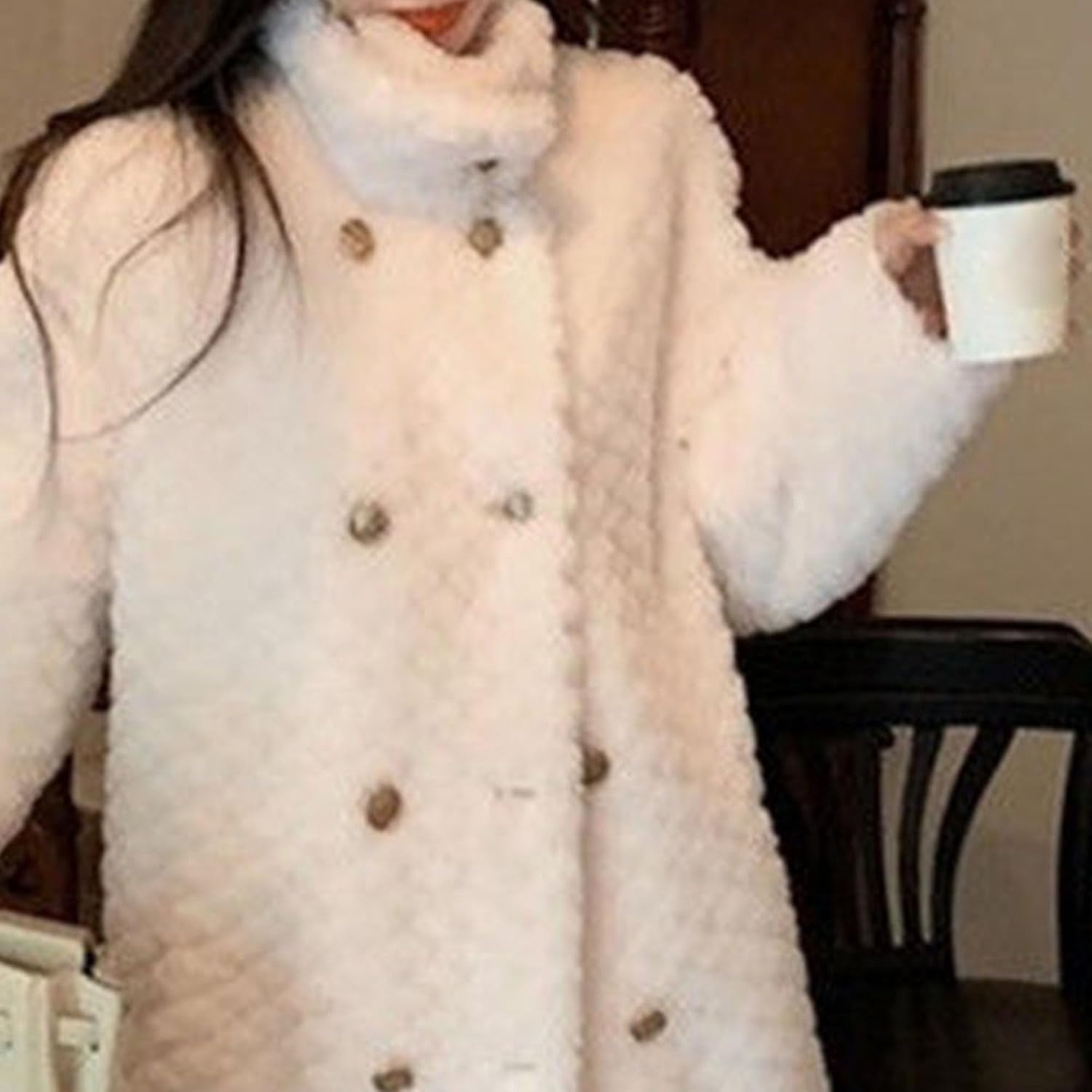 Maiyifu-GJ Womens Fleece Overcoat Open Front Long Cardigan Sweater Double Breasted Faux Fur Coats Winter Outerwear Overcoat