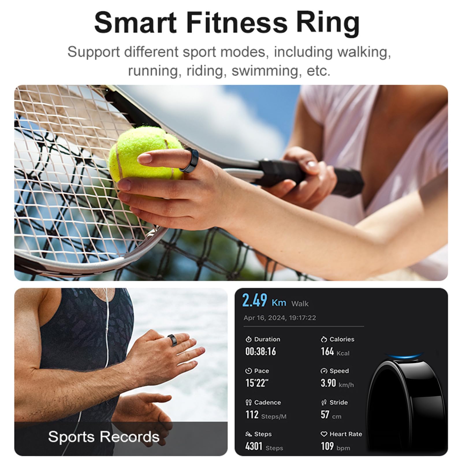 findtime Smart Ring Smartringe für Herren Damen IP68 Wasserdicht Fitness Ring Schrittzähler Kalorien Schlaftracker Smartring Android iOS Physiologische Erinnerung Herzfrequenz Aktivitätstracker