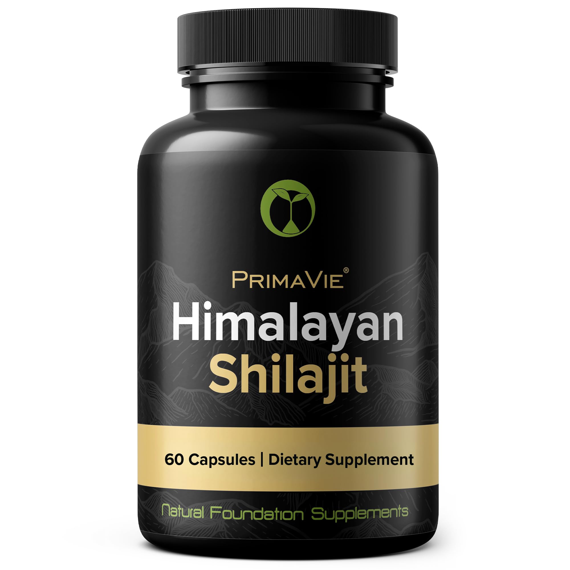 Shilajit Capsules High Strength Purified Primavie Shilajit Harvested at 10,000 Feet from the Himalayan Mountains Rich in Fulvic Acid & Trace Minerals 3rd Party Tested 100% Natural Made in the USA (60)