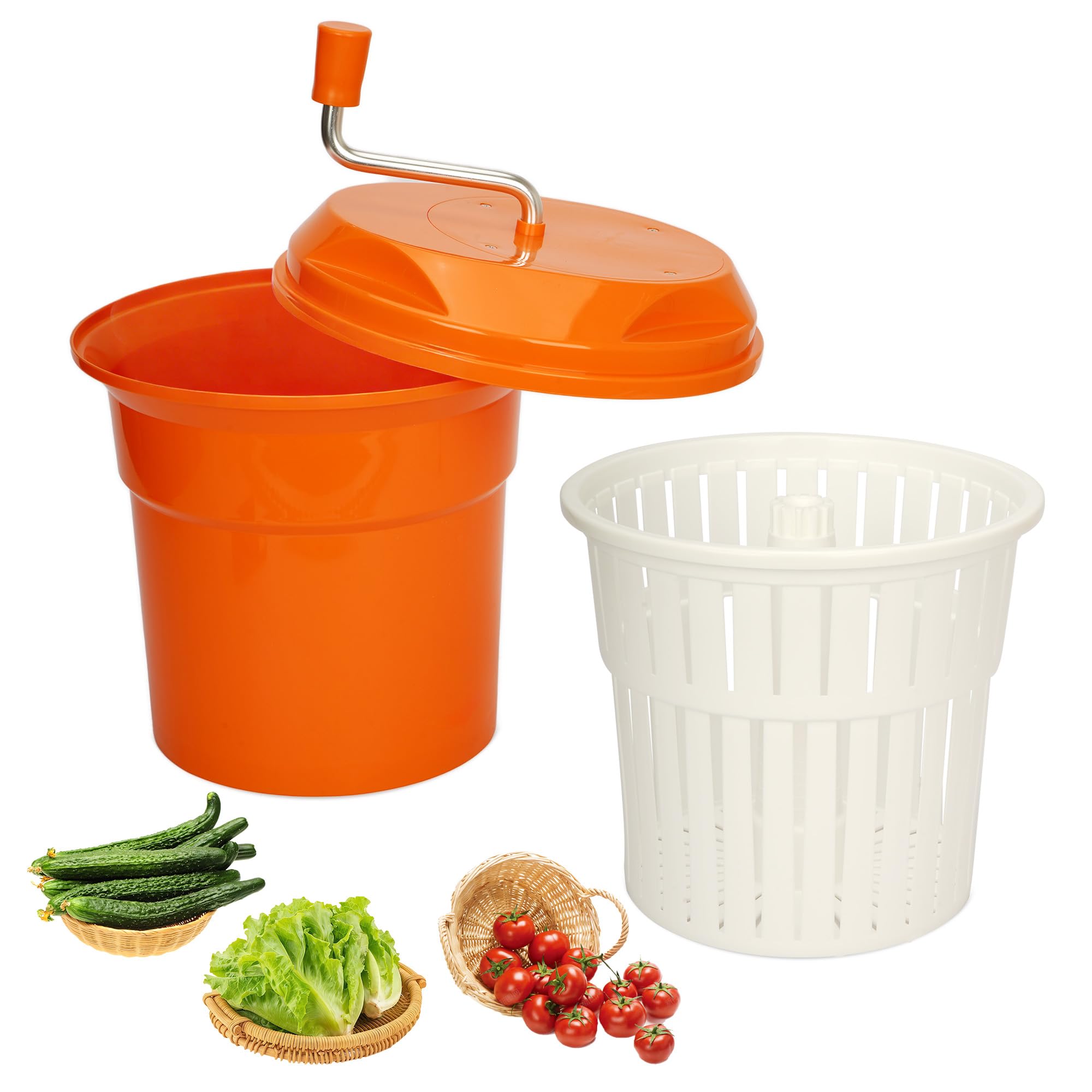 DFENG Commercial Salad Spinner,12L Lettuce Spinner with Vegetable Washing Basket,Colander Salad Spinner Fruit Drainer for Restaurant Vegetable Spin Dry (12L)