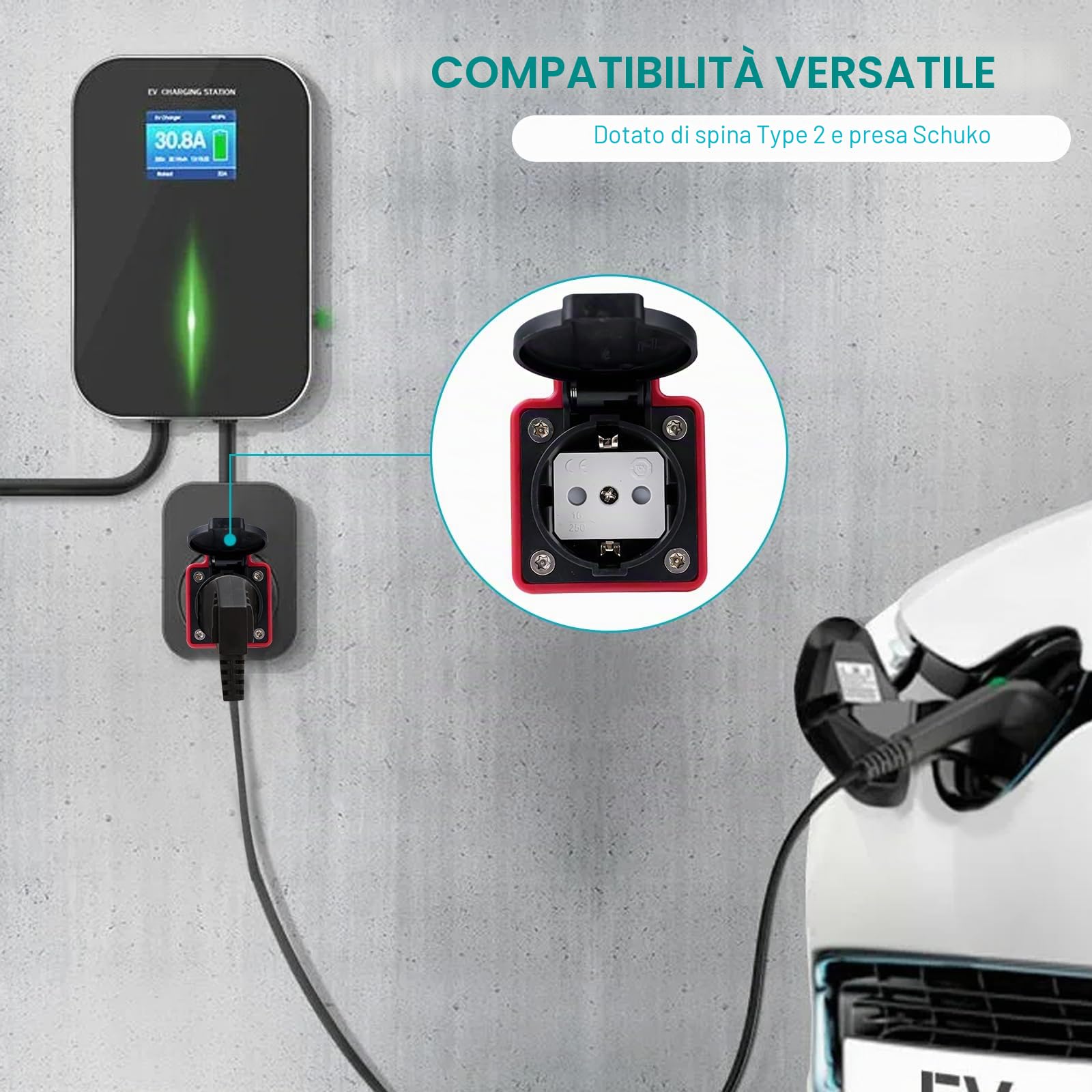 Adattatore da Tipo 2 a Schuko 16A tipo 2 Motociclette Elettriche e bici Elettriche presa Schuko,Adattatore per Stazione di Ricarica