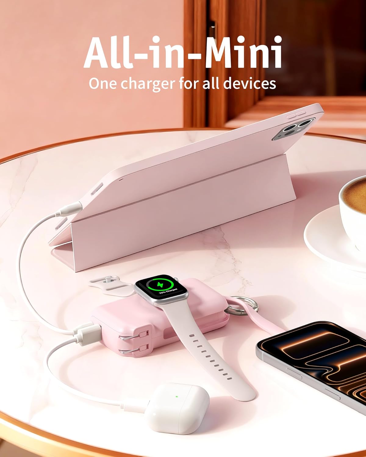 RORRY Flow Portable Charger, 10000mAh 40W Fast Charging Power Bank with Built-in USB C Cable and Foldable Wall Plug, Battery Pack Travel Essentials for iPhone 17/16/15, Apple Watch, iPad, MacBook