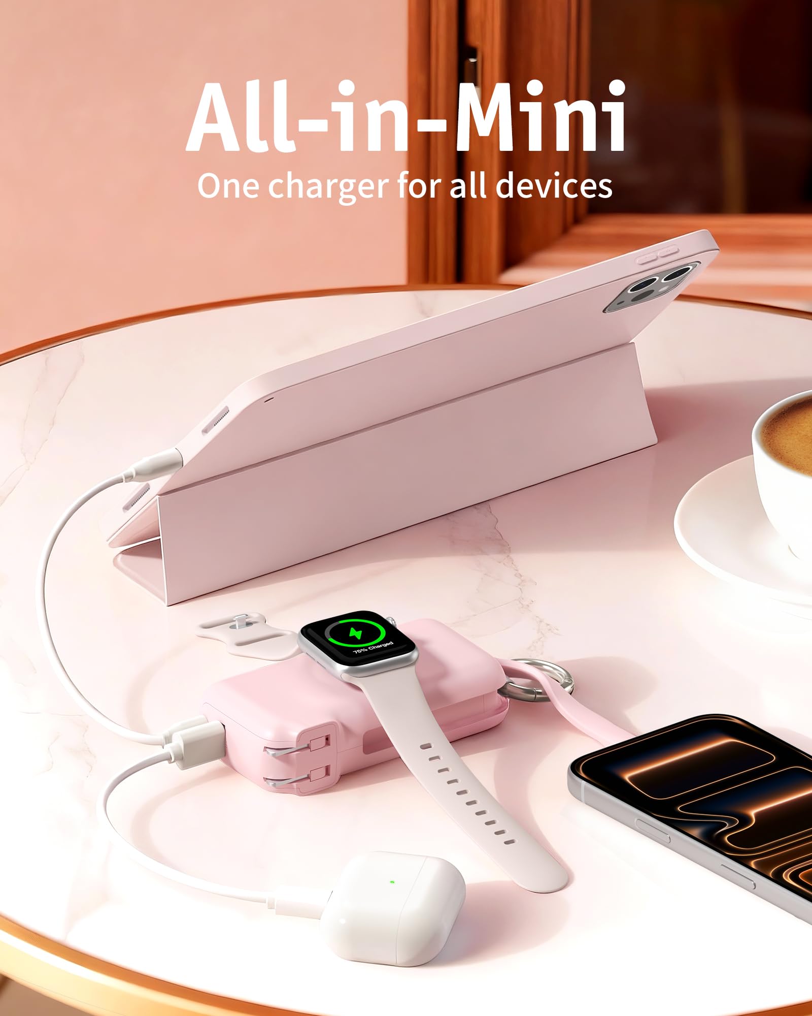 RORRY Flow Portable Charger, 10000mAh 40W Fast Charging Power Bank with Built-in USB C Cable and Foldable Wall Plug, Battery Pack Travel Essentials for iPhone 17/16/15, Apple Watch, iPad, MacBook — view 2