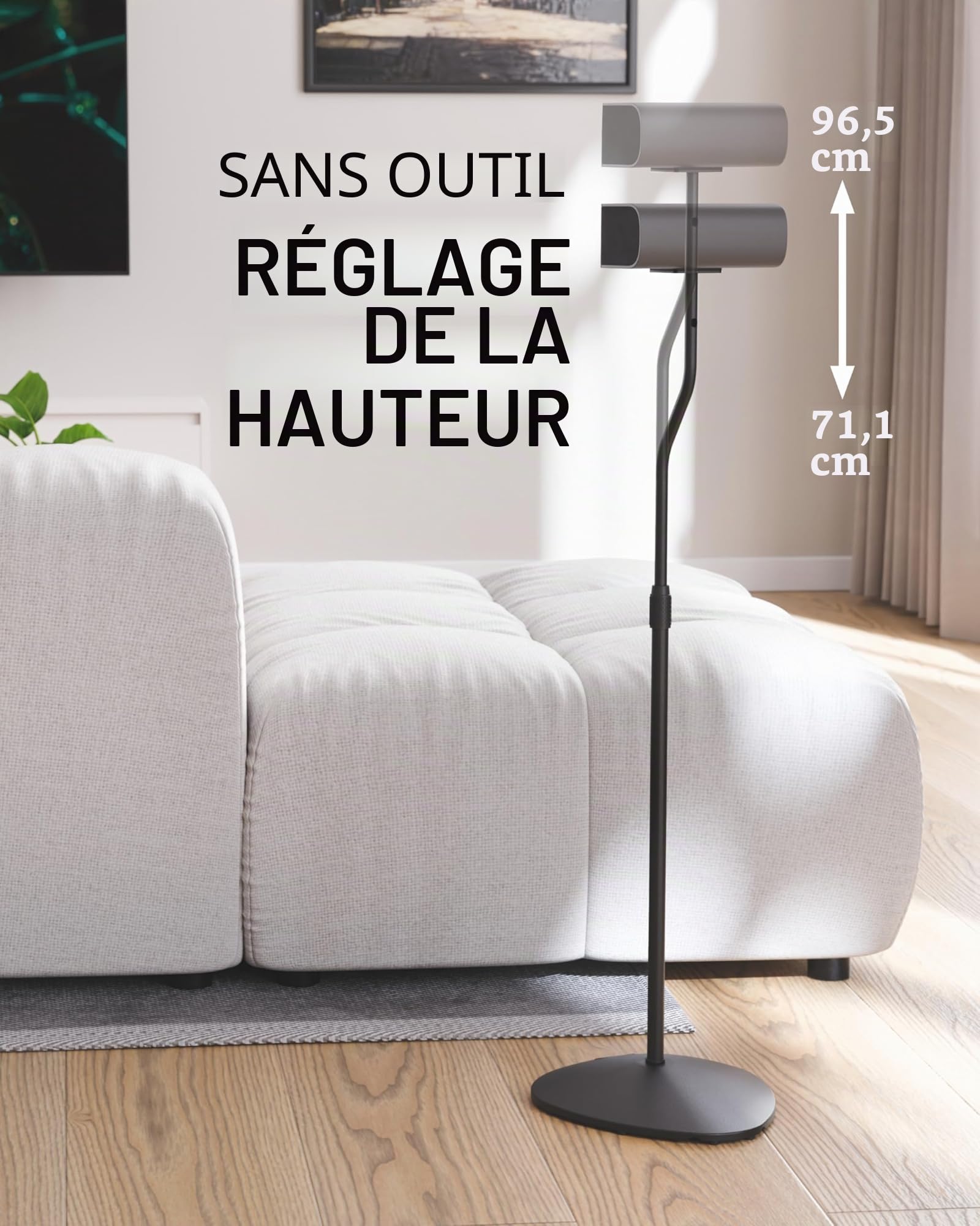 SANUS Support D'enceinte Universel Pour Petit Haut- Parleurs A Hauteur Réglable - S'allonge De 28 "à 38" - Supporte Les Petites Enceintes Satellites Allant Jusqu'a 2KG (Compatible Avec Bose, Harmon Kardon, Polk, JBL, KEF, Klipsch, Sony et autres) - Ensemb