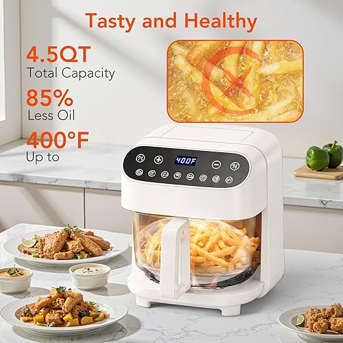 Miniatura 4 de WAA Freidora de aire de vidrio de borosilicato alto 8 en 1, asar, recalentar, deshidratar, papas fritas, sin PFSA, sin recubrimiento y no tóxico,