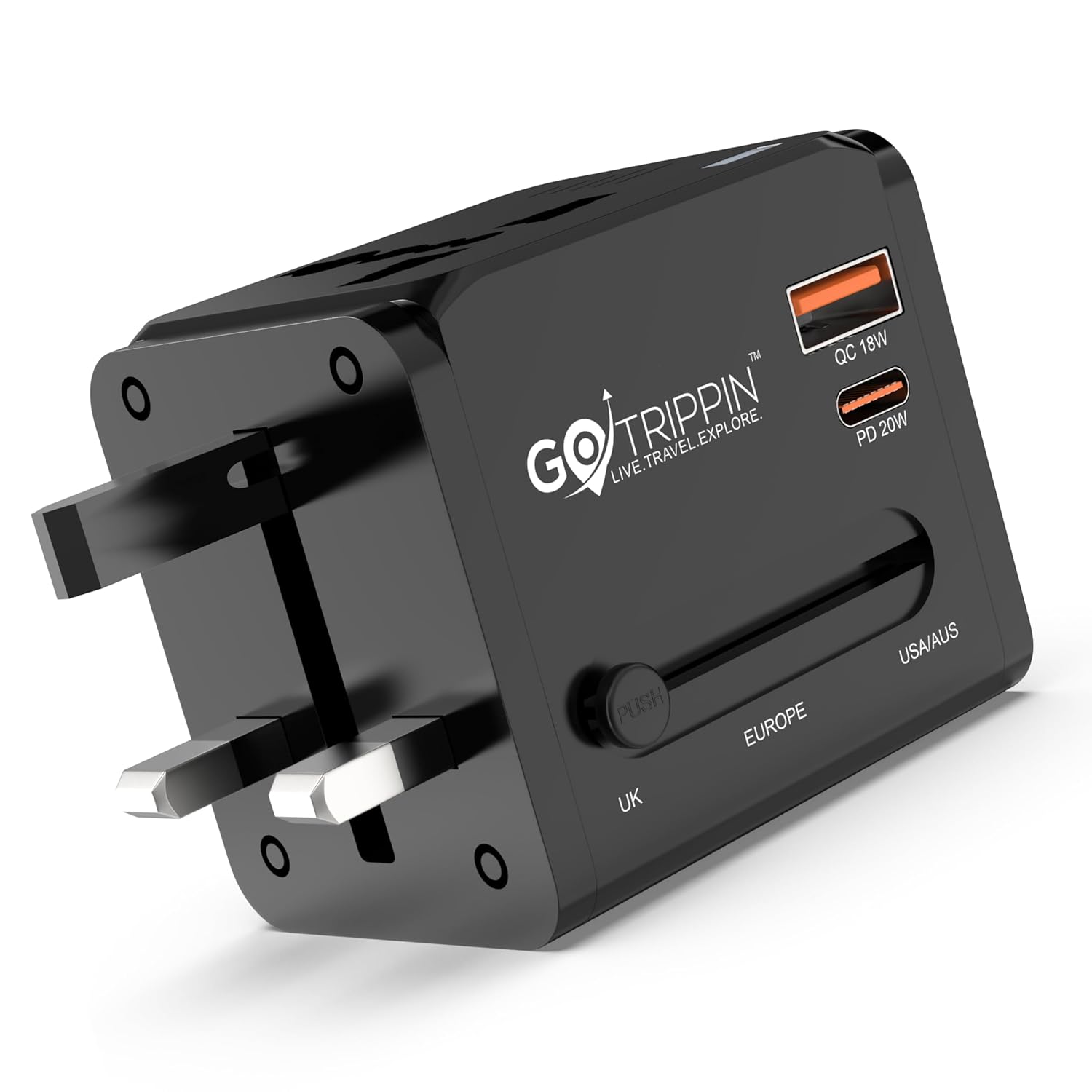 Gotrippin Universal Charger Adapter with Type C- 20w Type C + 18W USB A – International Worldwide All in One Travel Charger Plug with Universal Socket for USA, Canada,UK, Europe, Dubai, and More Gotrippin Universal Charger Adapter with Type C- 20w Type C + 18W USB A – International Worldwide All in One Travel Charger Plug with Universal Socket for USA, Canada,UK, Europe, Dubai, and More
