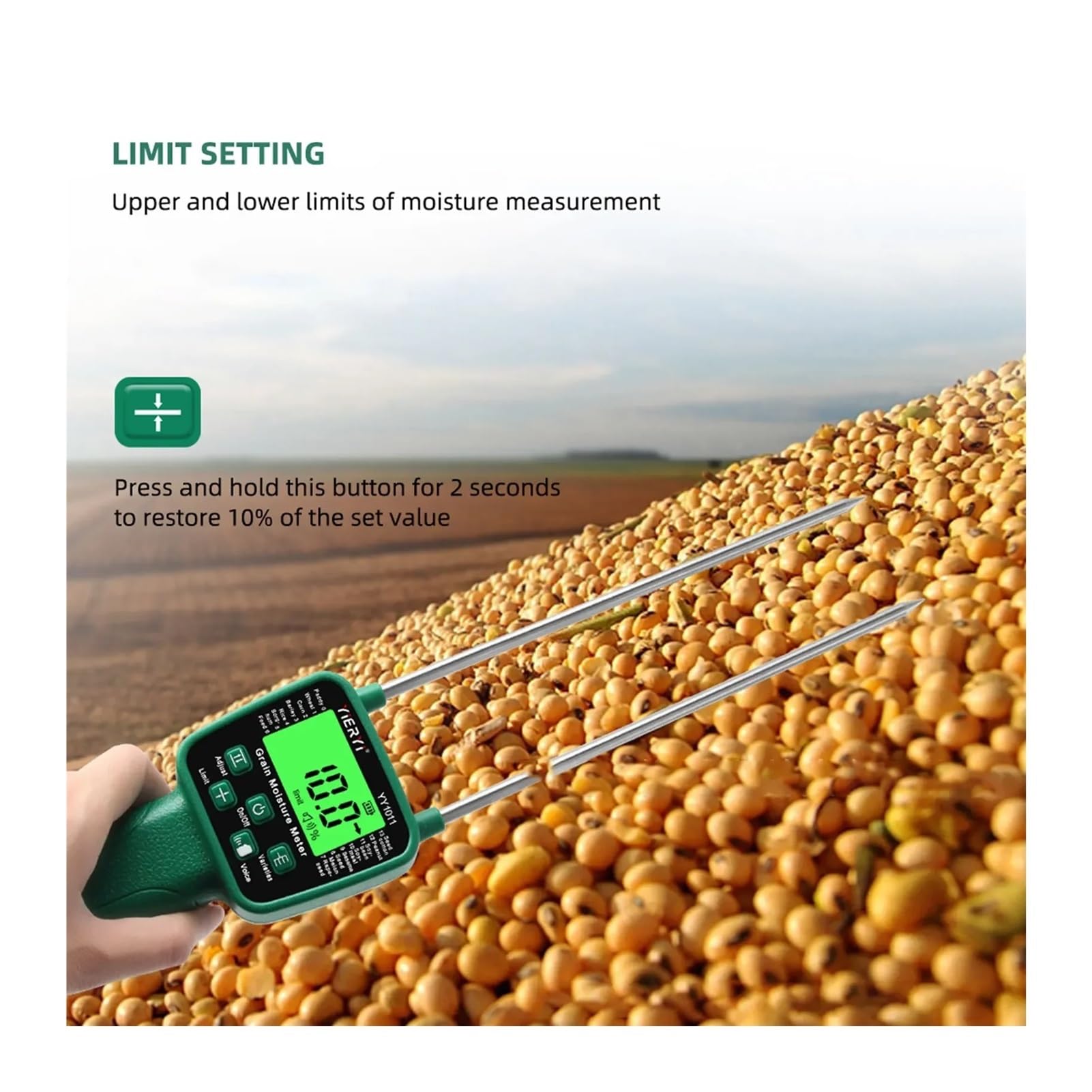 Heu Feuchtigkeit Meter Weizen Soja Getreide Feuchtigkeit Tester LCD Display Mit Stimme Broadcast
