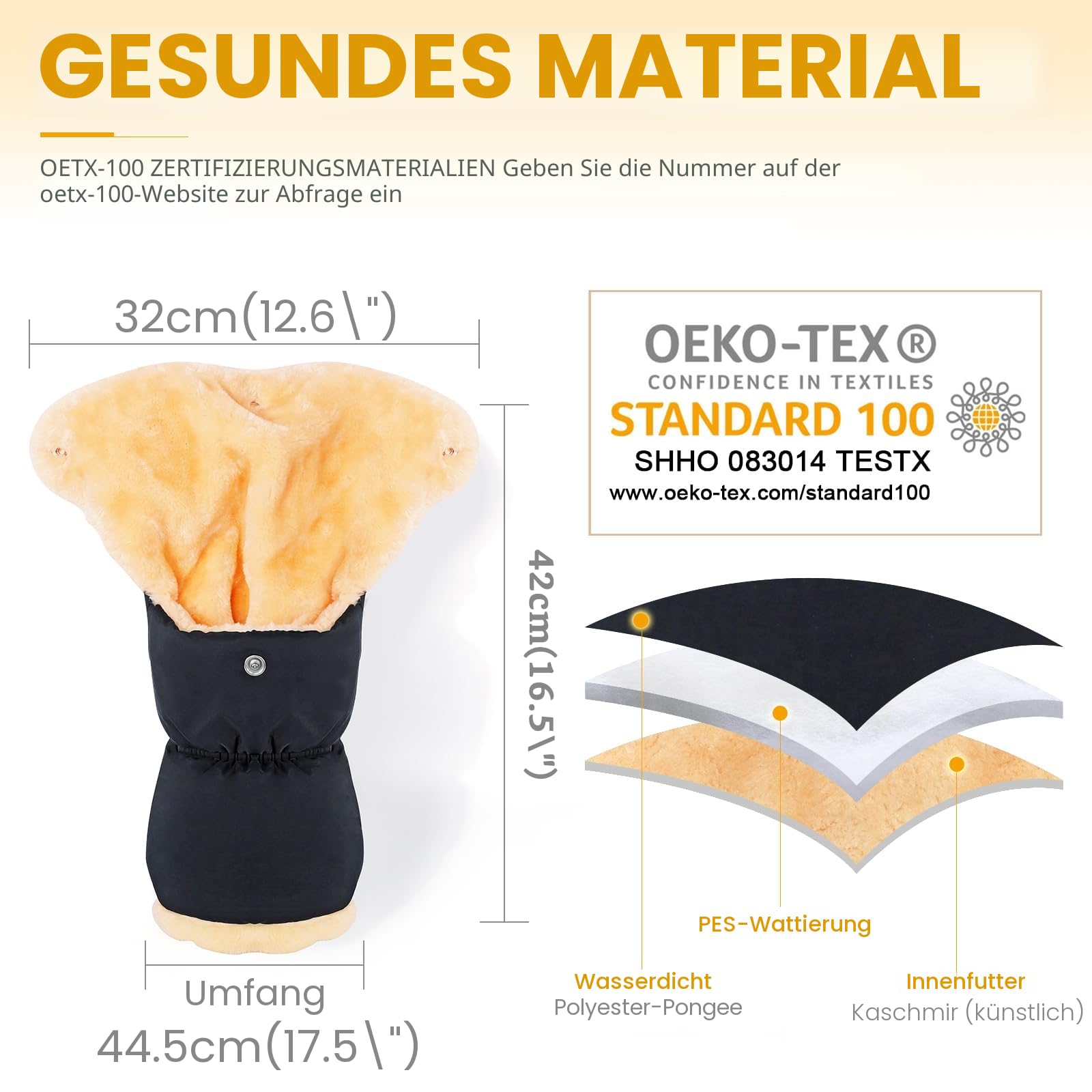 Orzbow Handwärmer Kinderwagen, Wasserdicht Künstliche Lammfell Handschuhe Kinderwagen mit Tasche, Winddicht Handmuff für Buggy, Winter Geschenk für Neue Eltern (Schwarz)
