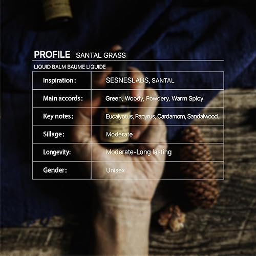 Miniatura 2 de Santal Grass Roll-On, perfume, sin alcohol, marcador olfativo, aroma de nicho, eucalipto, papiro, cardamomo, mezcla de aceites esenciales de