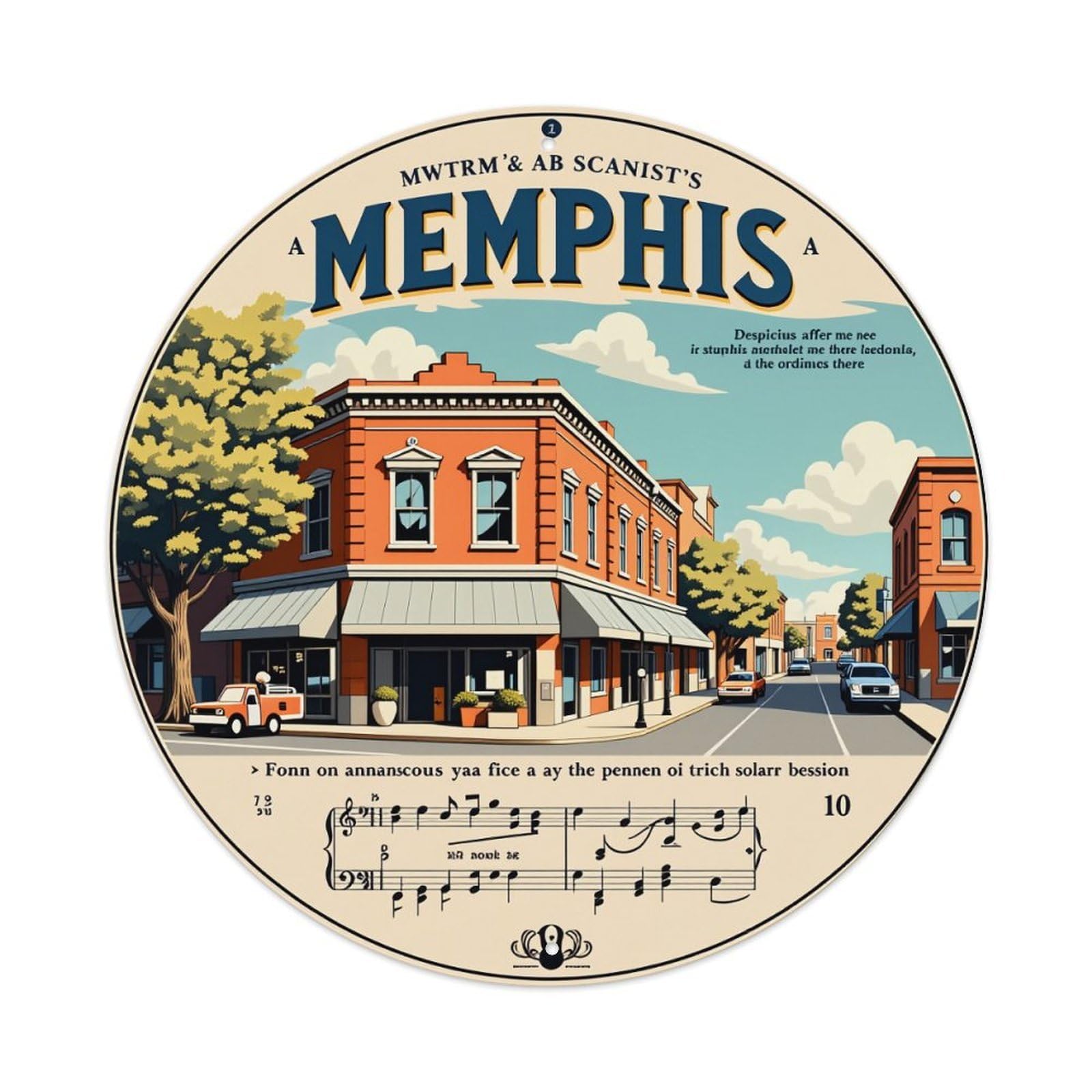 Memphis Street Scene Vintage Art Metal Tin Sign Vintage Garden Bedroom Cafe Bar Man Cave Home Wall Decor Metal Poster 8x8 inches