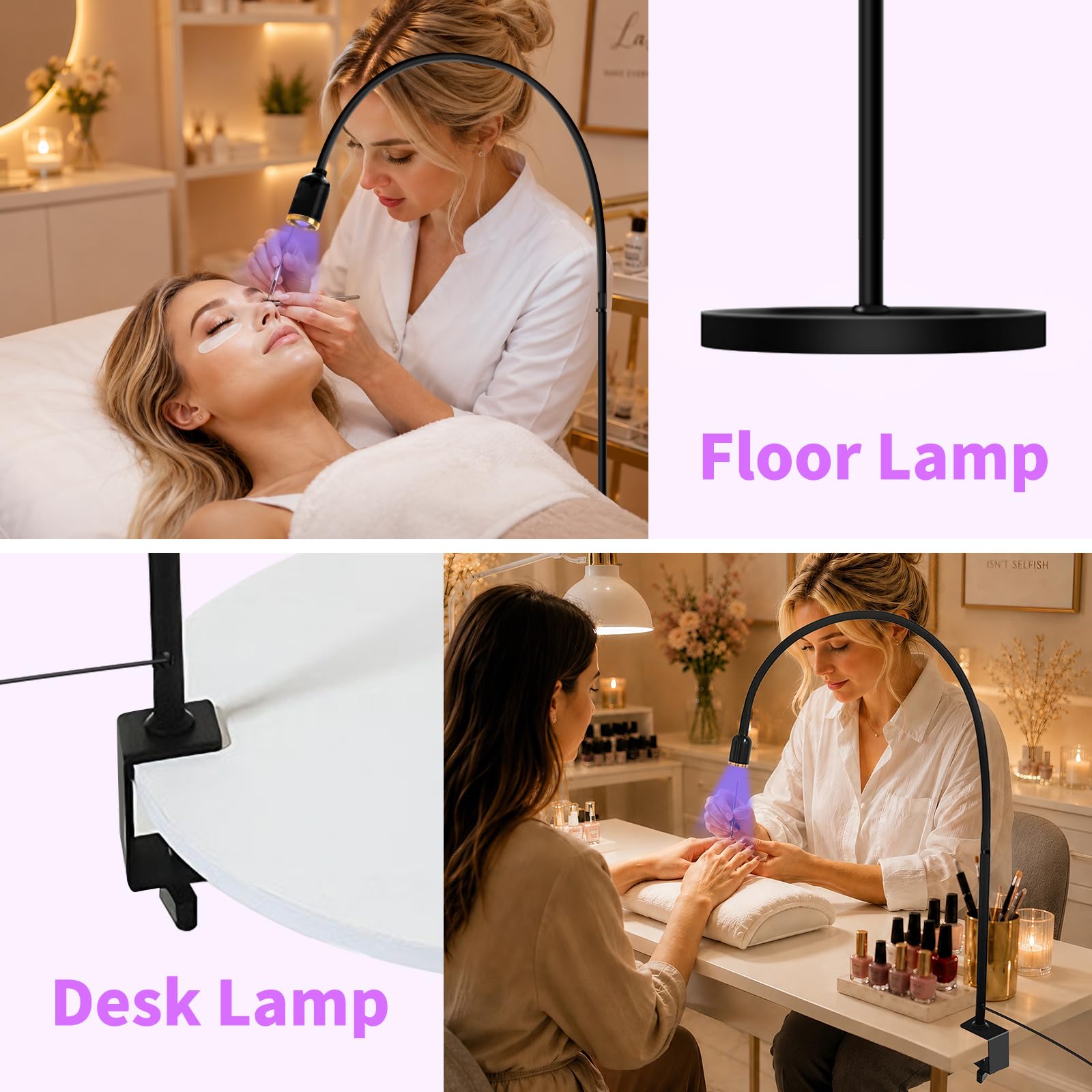 Diesisa 2-in-1 Lampada UV per Extension Ciglia 10W con Interruttore Pedale | Lampada UV per Ciglia con Interruttore a Pedale - 360° Regolabile Collo Cigno - 2–3 Secondi Polimerizzazione per Unghie