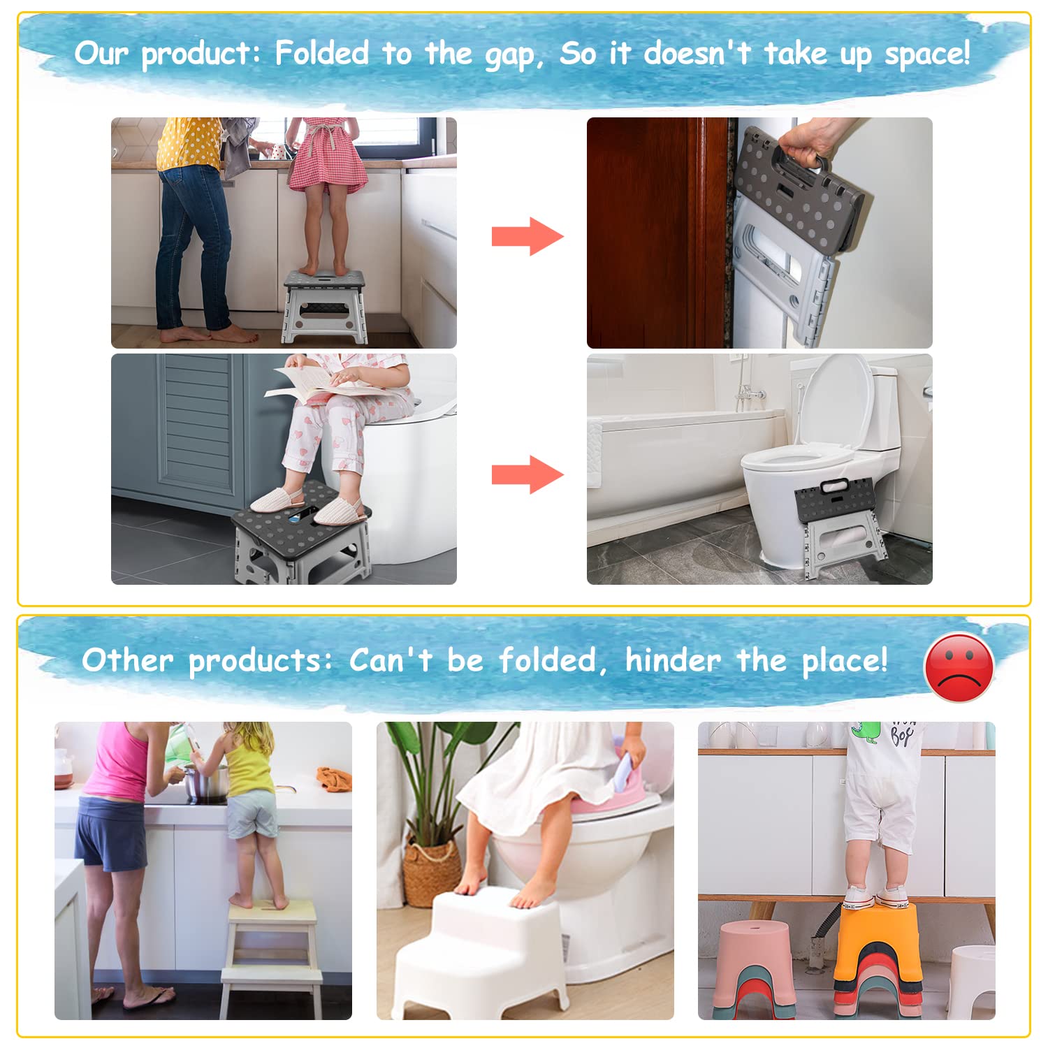 Kids Step Stool Sink for Toddlers - Foldable Safety Lock to Stable(Grey), 9 inch - Image 3