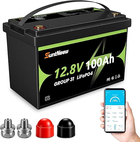 Batería LiFePO4 de 12.8 V 100 Ah para RV, motor de arrastre, batería de litio ligera de almacenamiento solar con más de 4000 ciclos, BMS integrado,