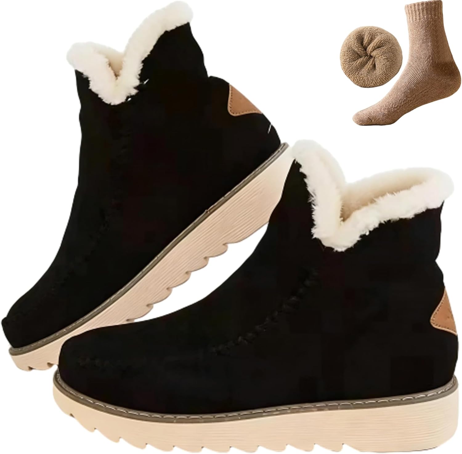 Women's Classic Slip Resistant Ankle Snow Boots, Winter Warm Fleece Lined Side Zipper Non-Slip Slip On Booties For Women
