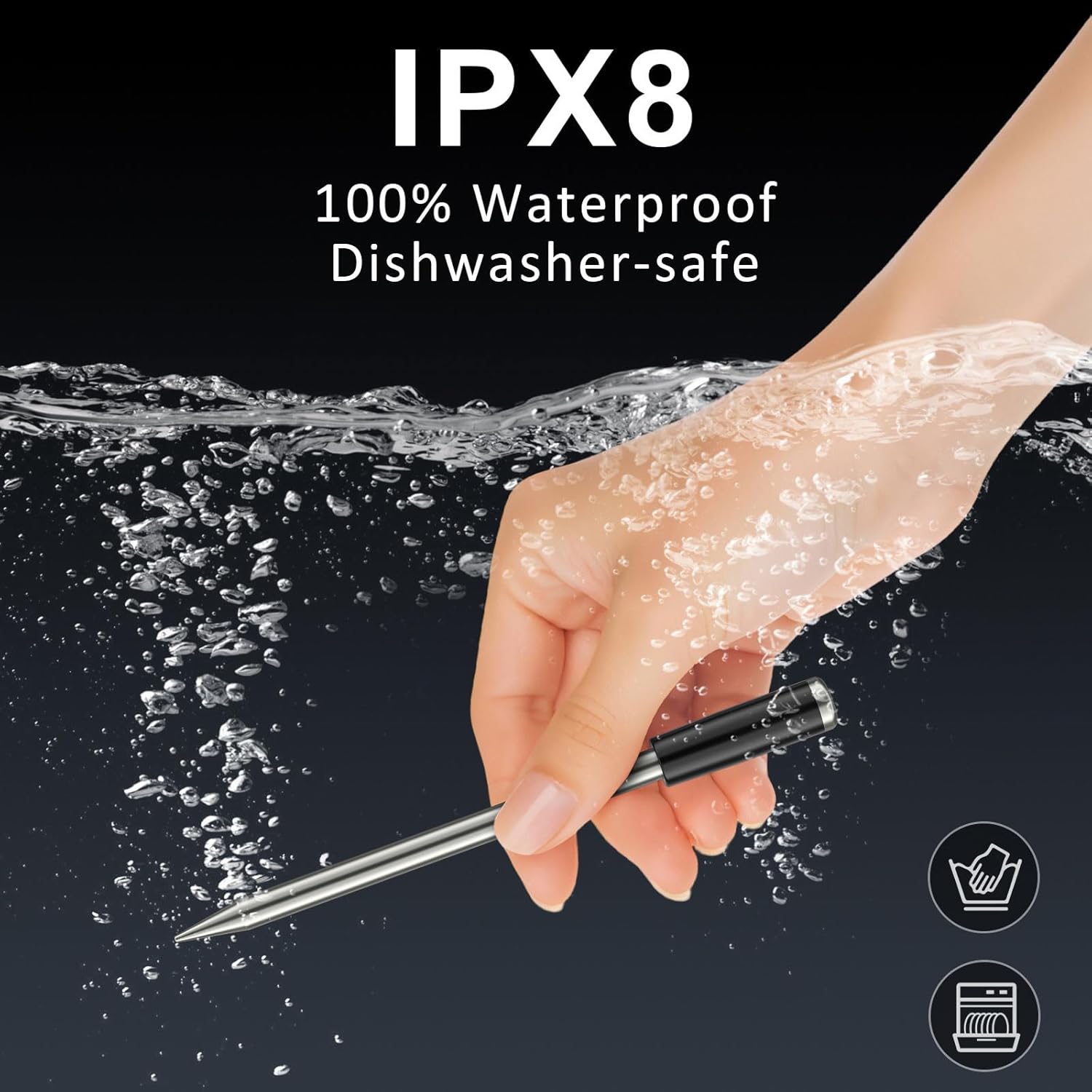 Smart Bluetooth Wireless Meat Thermometer with Display Base, NIST ±0.5°F Accuracy, 1000°F Heat-Resistant Ultra-Thin Probe, Long-Range 10X Sub-1G Signal, WiFi Range for BBQ, Grill, Oven & Smoker–Grey