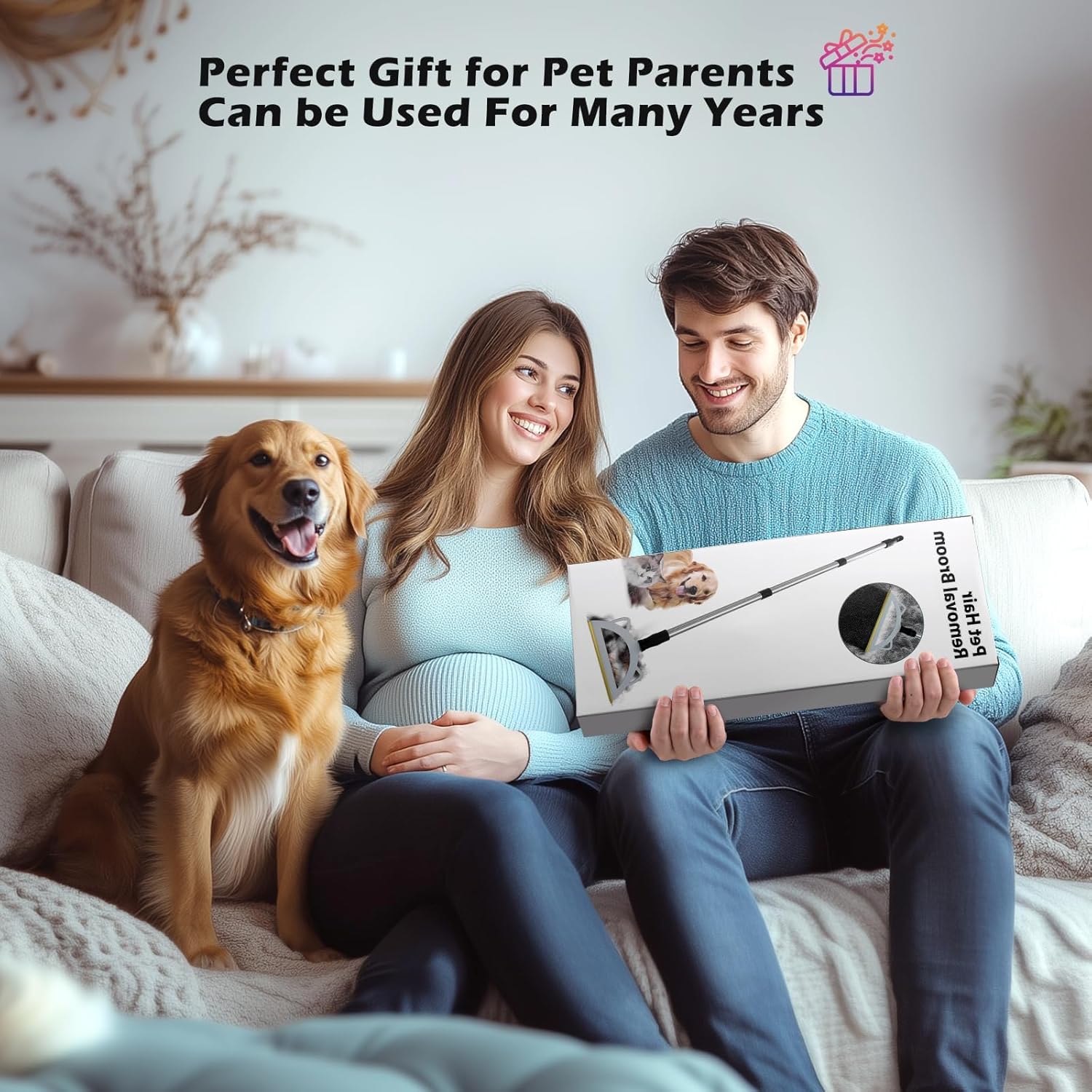 Pet Hair Remover Set 49”Adjustable Long Handle Advanced Pet Hair Removal Tool Reusable Dog Cat Hair Remover,Pet Hair Removal Broom,Embedded Fur Removal from Low Pile Rugs Stairs