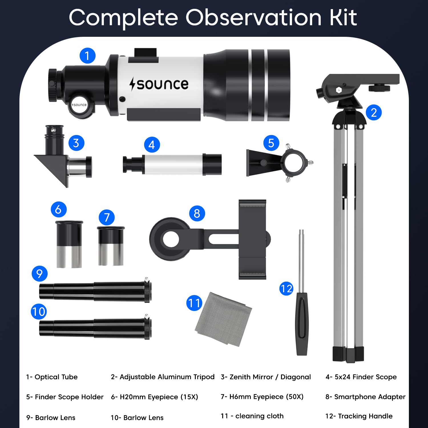 Sounce 70mm Astronomical Telescope 150X Zoom Refractor, Black — Amazon image 7