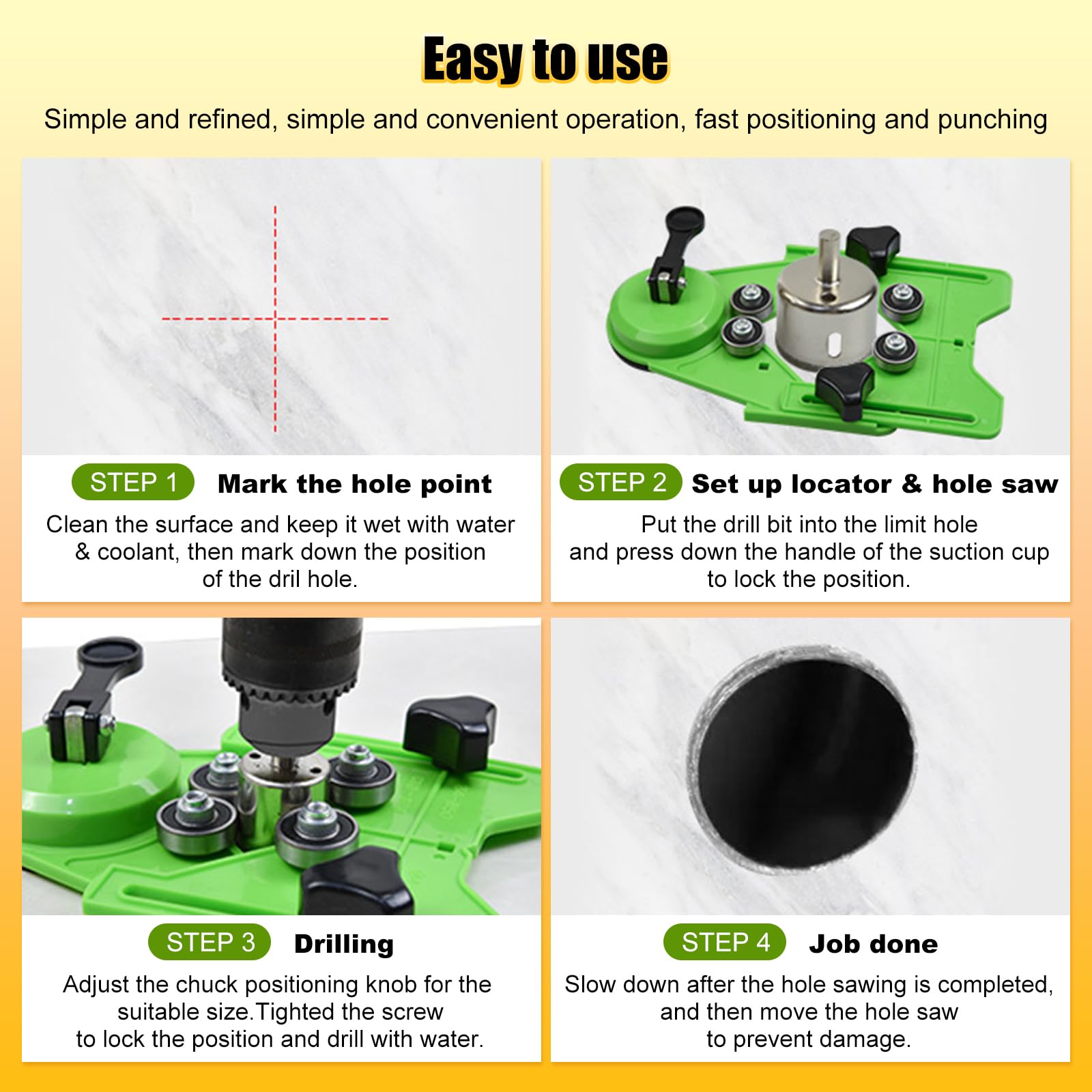 CNQLIS Kit de sierra perforadora para azulejos con plantilla guía de doble ventosa y broca recubierta de diamante (6-50 mm), broca de perforación hueca, adecuada para vidrio, azulejos, mármol