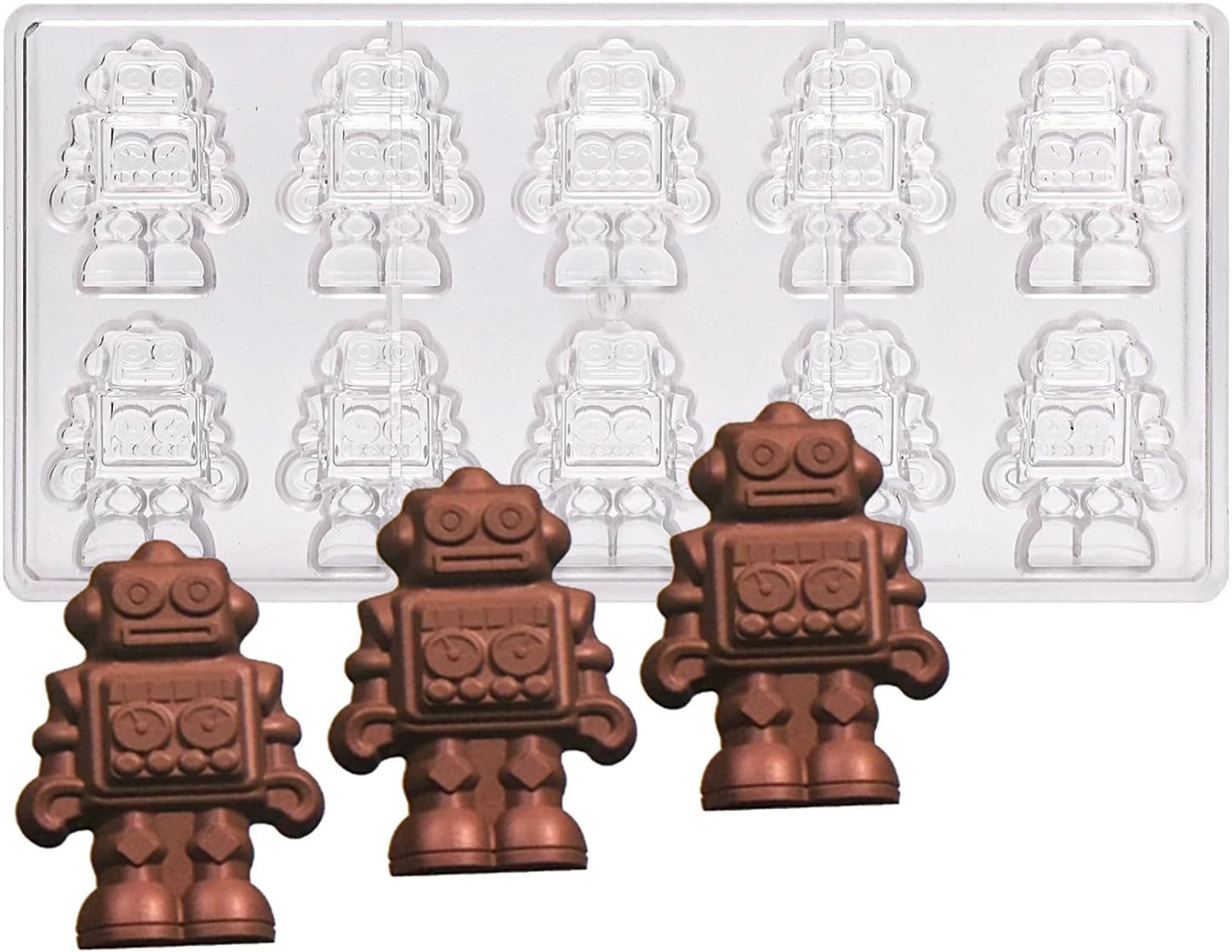10 Cavities Robot Man Shape Polycarbonate Chocolate Mold Candy Maker Sugarcraft Molding Ice Cube Molds DIY Bakeware Accessories