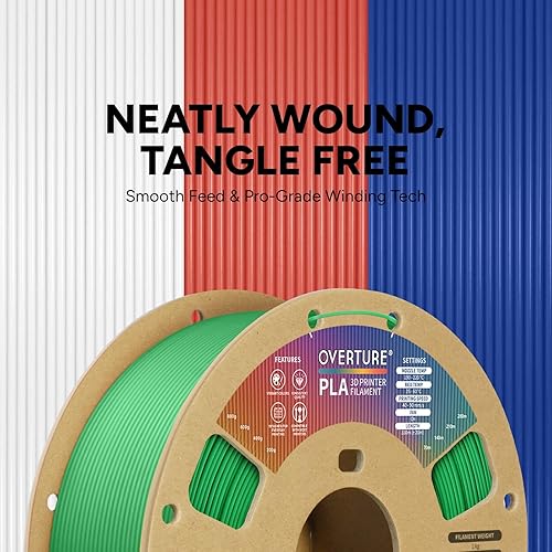 Vista 104 de Overture - Filamento PLA de impresión 3D para la mayoría de FDM en 1.75 milímetros, en bobina de 1 kilogramo de 200 x 200 milímetros y de precisión