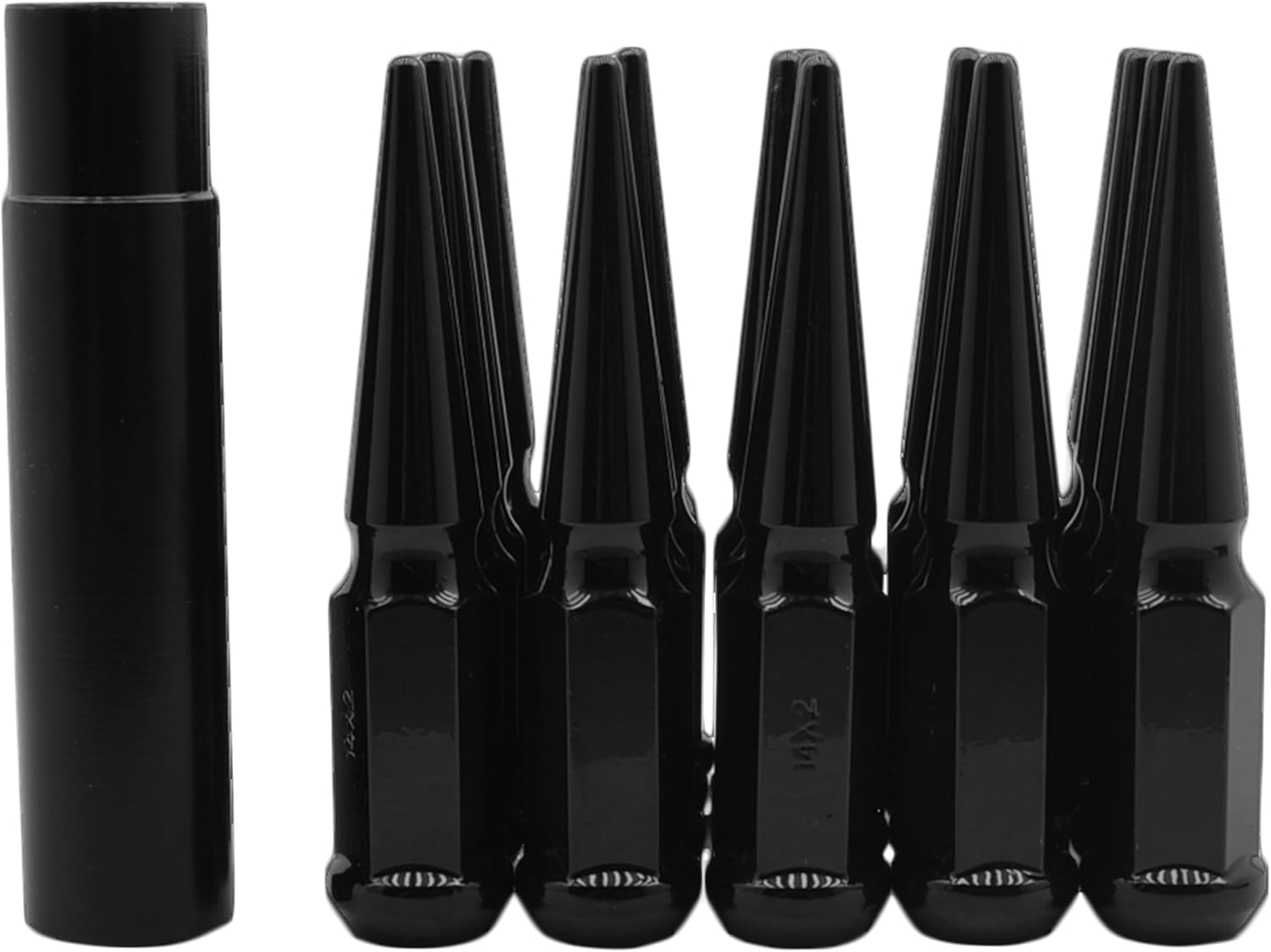20 Pc Black Spike Lug Nuts14x1.5 Spiked Metal Lug Nuts Solid 1 Piece 4.5" Tall Acorn Lug Nut + 1 Special Design Key for Aftermarket Wheels 5 Lug Trucks Suv's M14x1.5 Made in USA