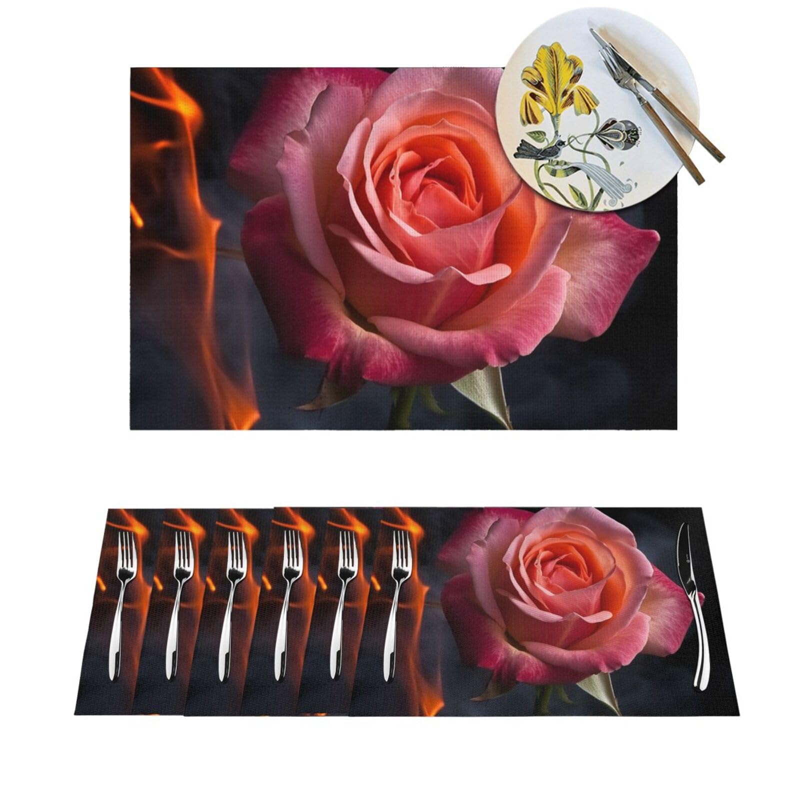 Set de table tissé rose antidérapant et lavable résistant à la chaleur x4
