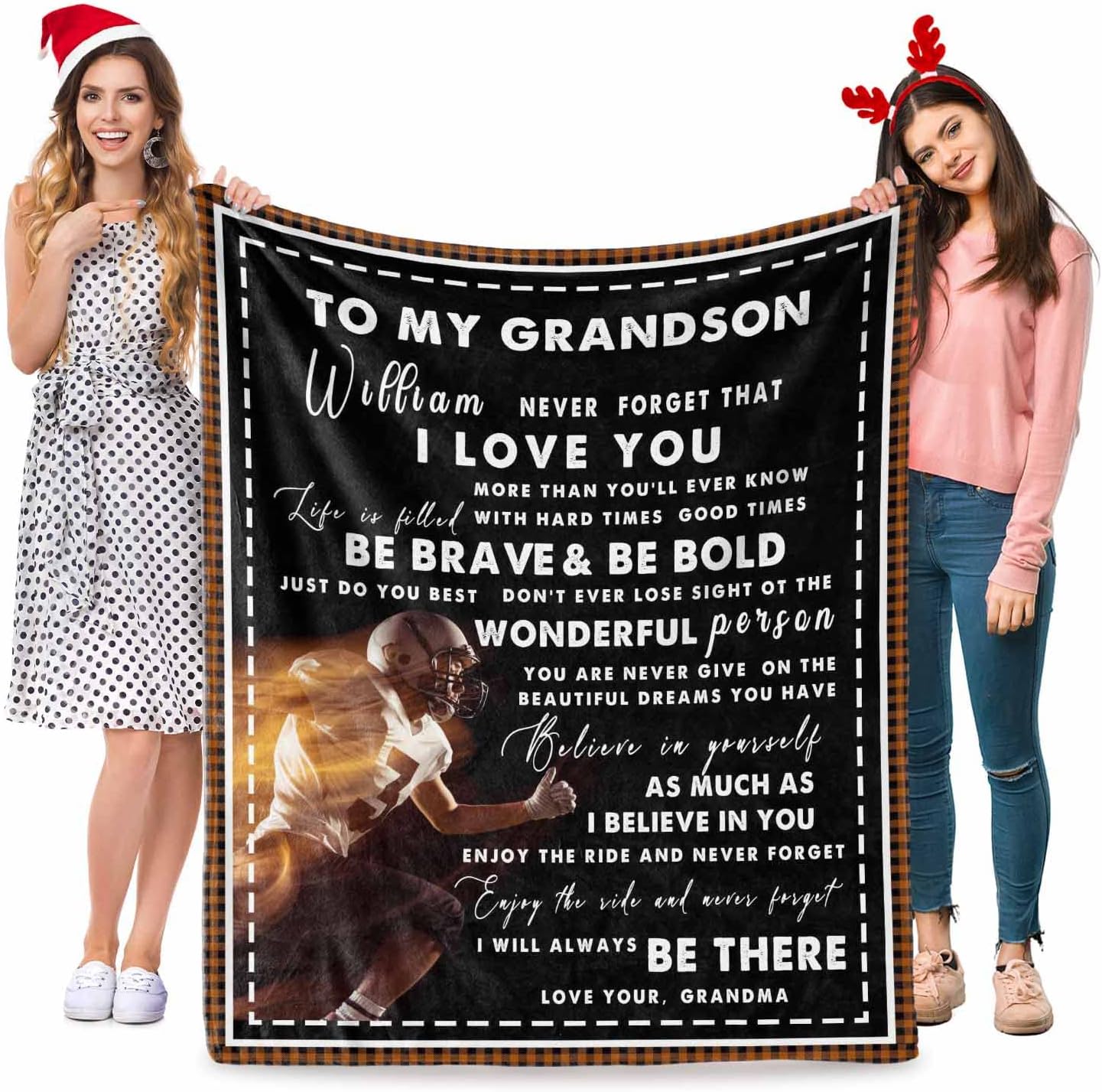 MyPupSocks to My Grandson/Son Sports Boys Football Throw Blanket Personalized Football Sports Name Blanket with Love Message Gift from Family - Super Cozy Throw Blanket 40"x50"