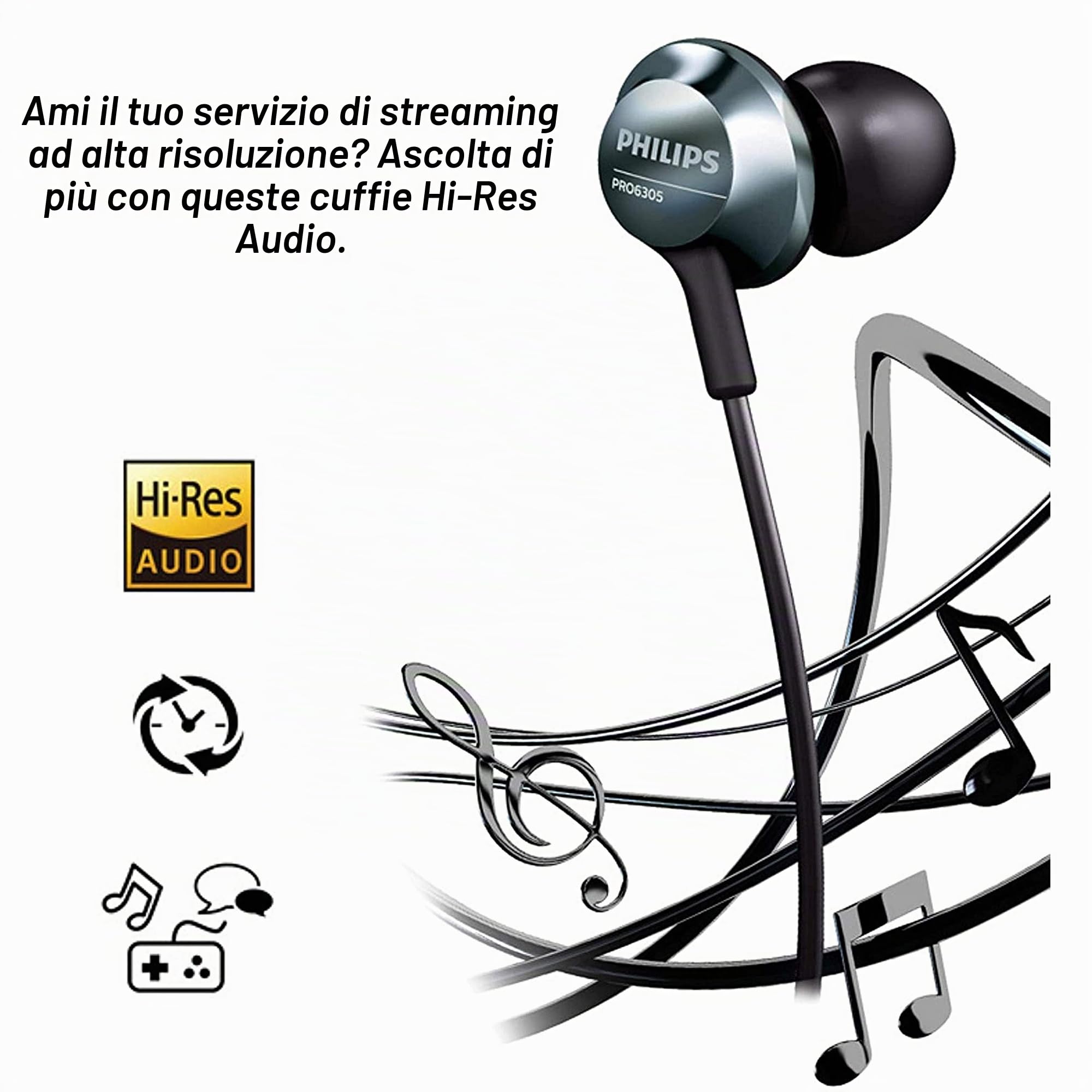 PHILIPS Auricolari in-ear con cavo professionale, con microfono e bassi potenti, audio ad alta risoluzione, vestibilità comoda, auricolari leggeri con microfono