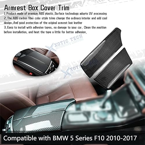 Miniatura 2 de Xotic Tech - Cubierta de panel para reposabrazos central, diseño de fibra de carbono, compatible con BMW Serie 5 F10 F11 2011-2016 (2 unidades)