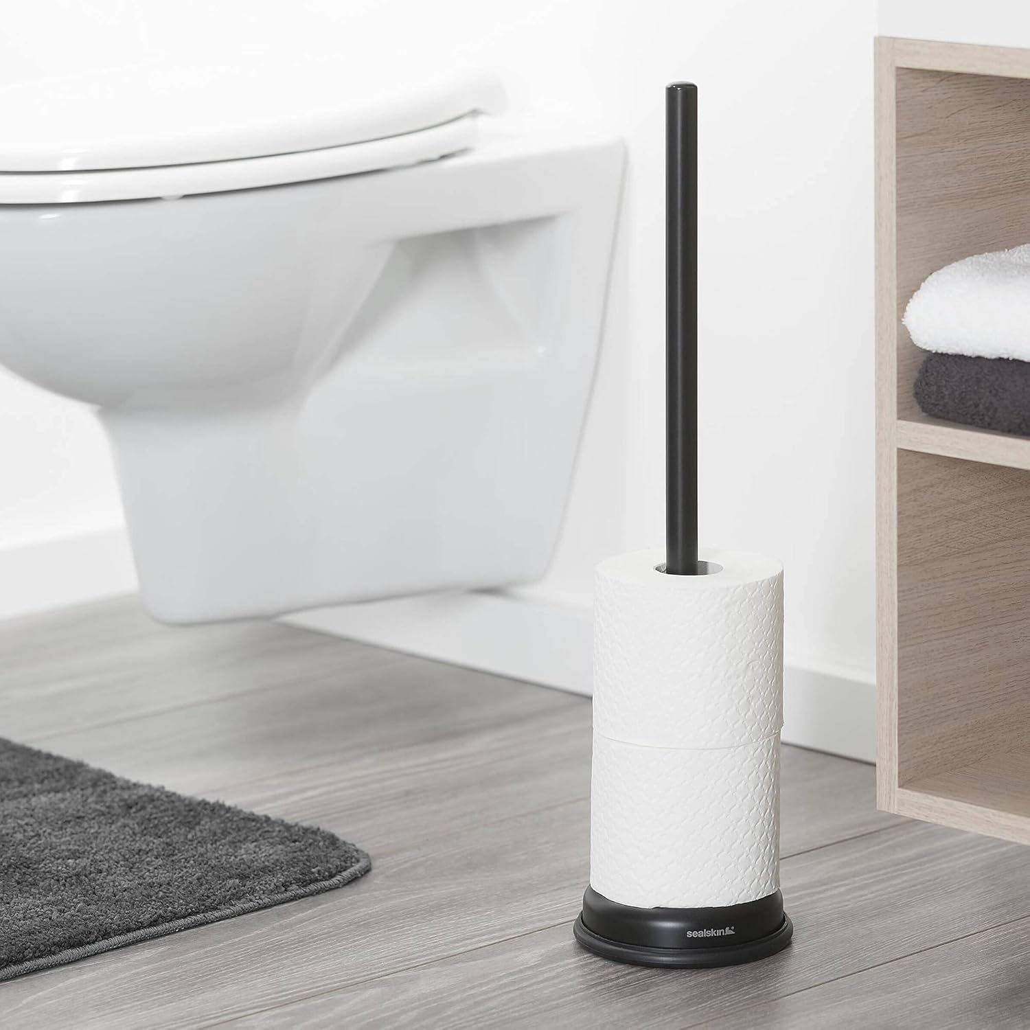 Sealskin Acero Spare Toilet roll Holder, Bathroom Accessory, Stainless Steel, Black, 13.2 x 13.2 x 52.1 cm