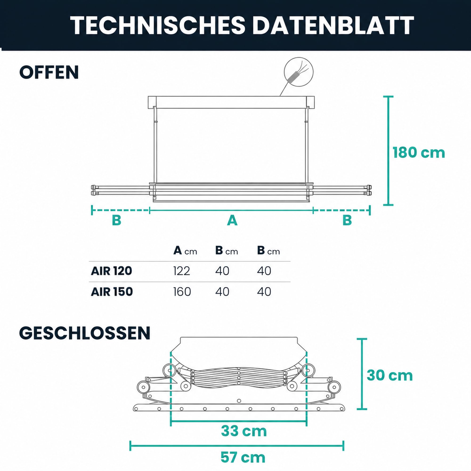 Foxydry Air, elektrischer, Ferngesteuerter, deckenwäschetrockner, 160 cm | platzsparend, aus aluminium, motorisiert, ausziehbar, geeignet für bettwäsche, trägt 35 kg, grau