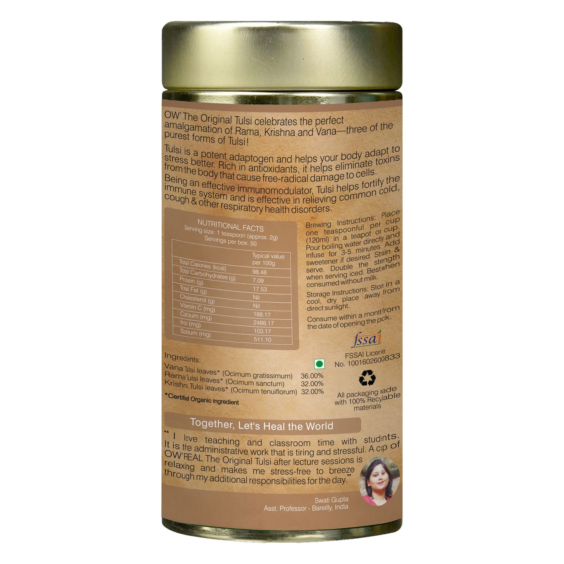 Organic Wellness Original Tulsi Tea 100g Tin Pack of 2 | Herbal Tulsi Tea Rich in Antioxidants | Supports Immunity Respiratory Health Stress Relief Relaxation Anti Inflammatory Properties & Wellness product image 3