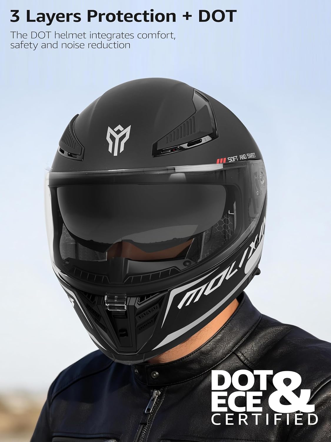 YEMA DOT Approved Full Face Motorcycle Helmet – Adult Motorcycle Helmets with Dual Visors & Adjustable Vents, for Scooter, Moped, Street Bike, Cruiser