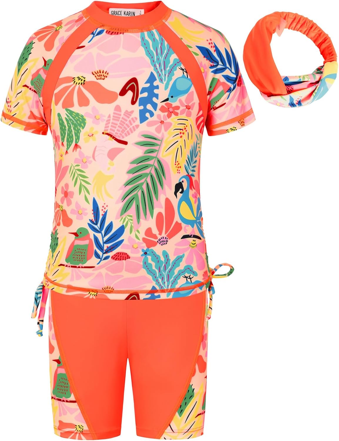 GRACE KARIN Girls Rash Guard Swimsuit Short Sleeve Two Piece Bathing Suit 6-12Y