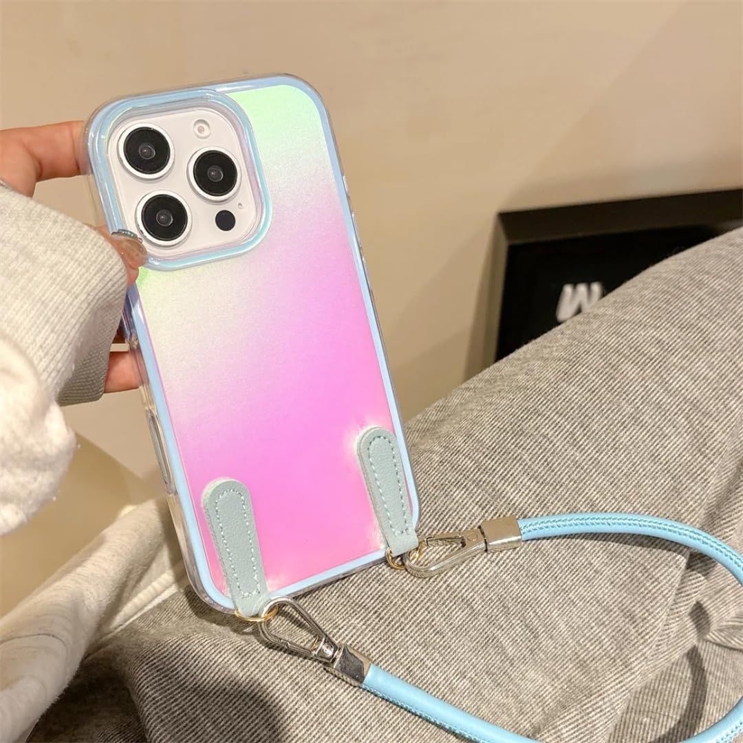 Étui en cuir de luxe pour iPhone 15 Pro coque chic antichoc bleu ciel - 8
