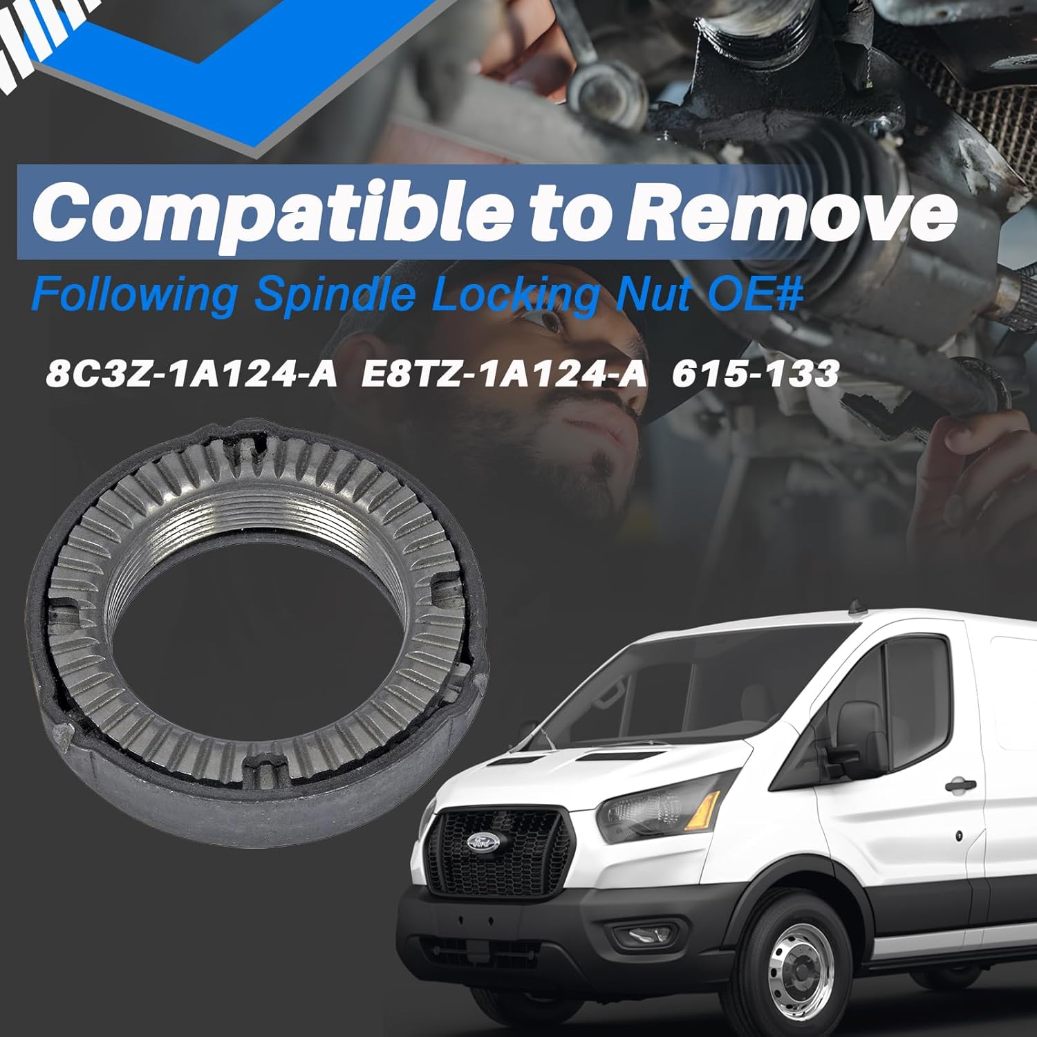 1083 Rear Axle Hub Bearing Spindle Lock Nut Socket Wrench Removal Tool for Ford Transit 150 250 350 2015-2025 RWD 3.2L 3.5L 3.7L Replaces 205-1007,8C3Z1A124A,E8TZ1A124A,615-133