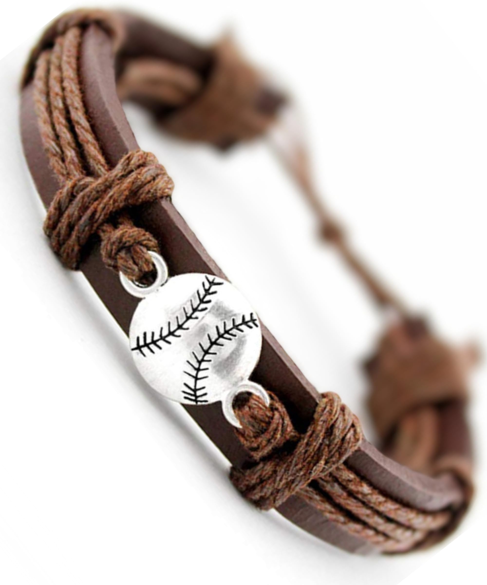 Sports Leather Wrap Bracelets for Men &amp; Teens, Team Sport Jewelry for High School, Teenagers Charm Bracelet Adjustable Sizing