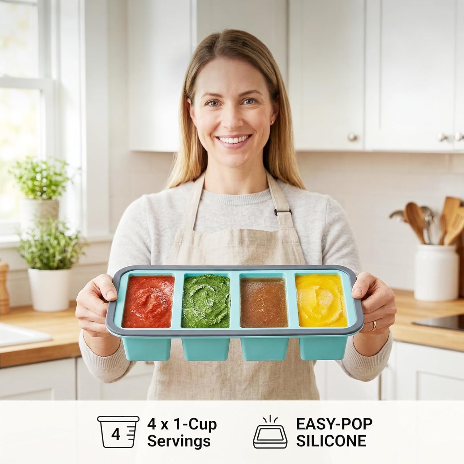 Meal Prep Contenitori, Vassoi In Silicone Per Alimenti Surgelati,Vassoio Per Congelatore In Silicone Extra Large,250 Ml, Ideali Per Preparare Pasti, Zuppe, Brodi, Salse E Cubetti Di Ghiaccio2PC (A)