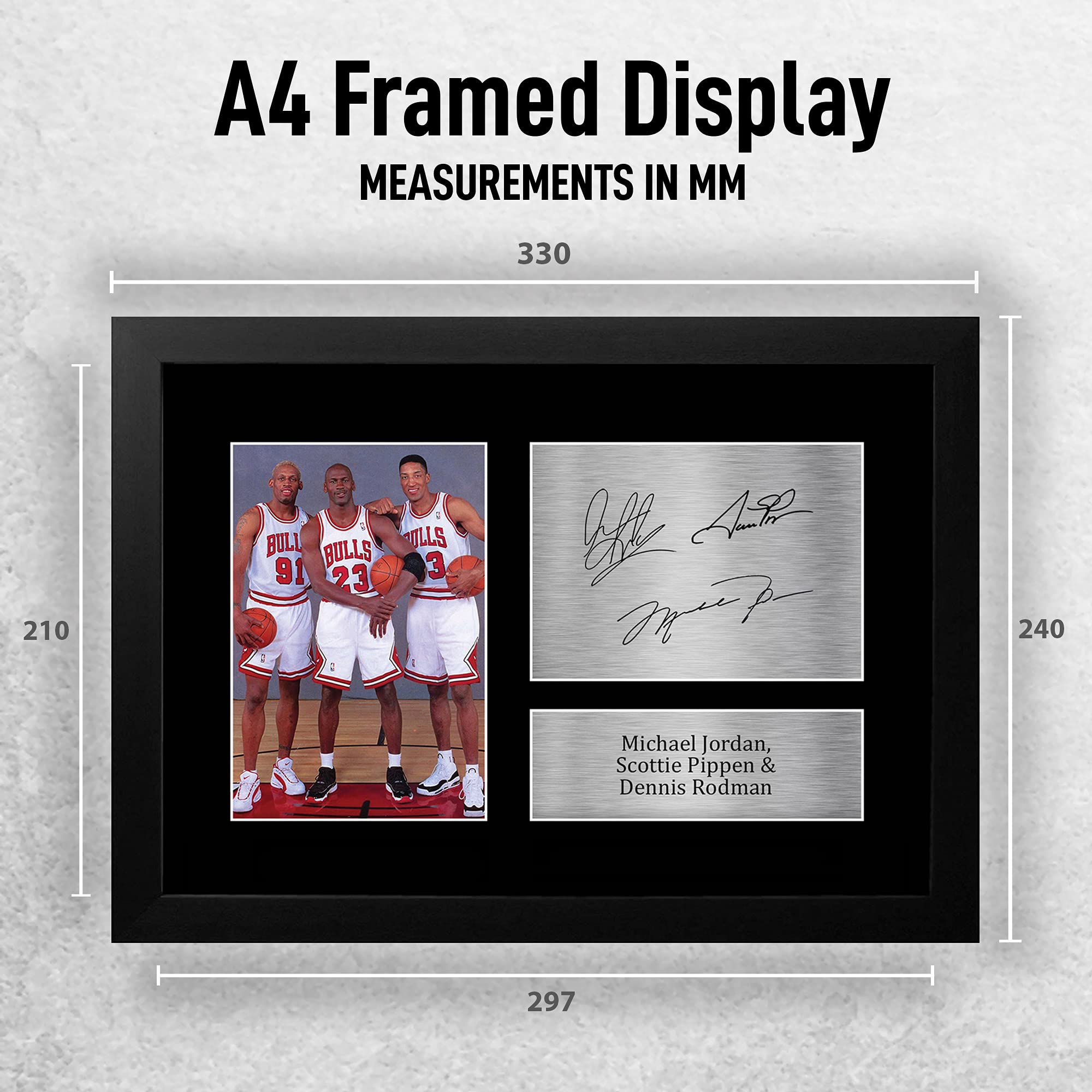 HWC Trading FR A4 Michael Jordan Dennis Rodman and Scottie Pippen Chicago Bulls Prezenty Drukowane Podpisane Zdjęcie Z Autografem Dla Fanów Pamiątek Koszykarskich - A4 Framed