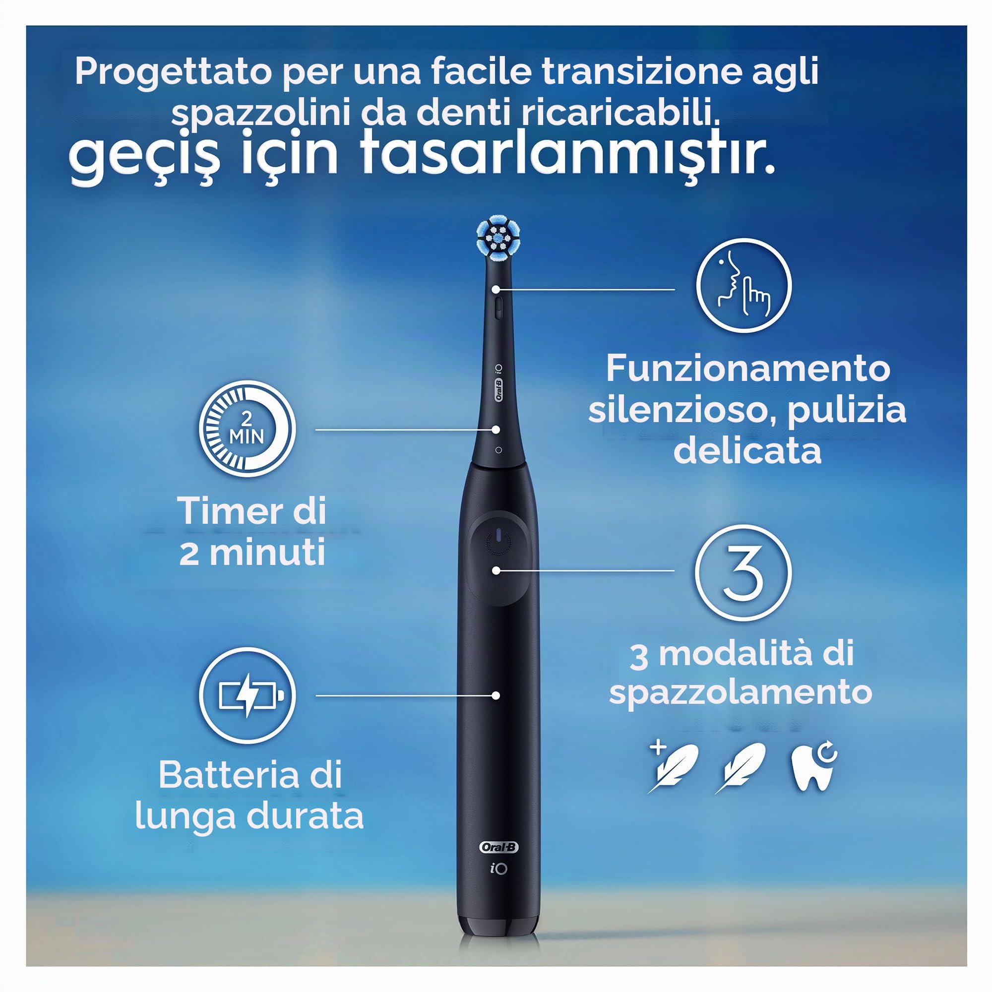 Oral-B iO Series 2 Spazzolino elettrico Duo, con 2 maniglie, 3 testine di ricambio, custodia da viaggio, 3 modalità di pulizia per la cura dei denti, spazzolino elettrico, progettato da marrone, nero