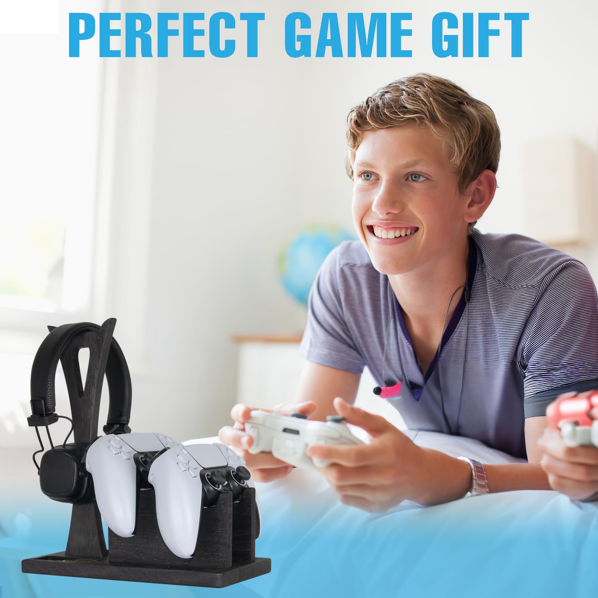 Organizer per controller in legno con supporto per cuffie e supporto per controller di gioco, idea regalo unica per marito, fidanzato, giocatori, amanti dei giochi, decorazione per sala giochi,