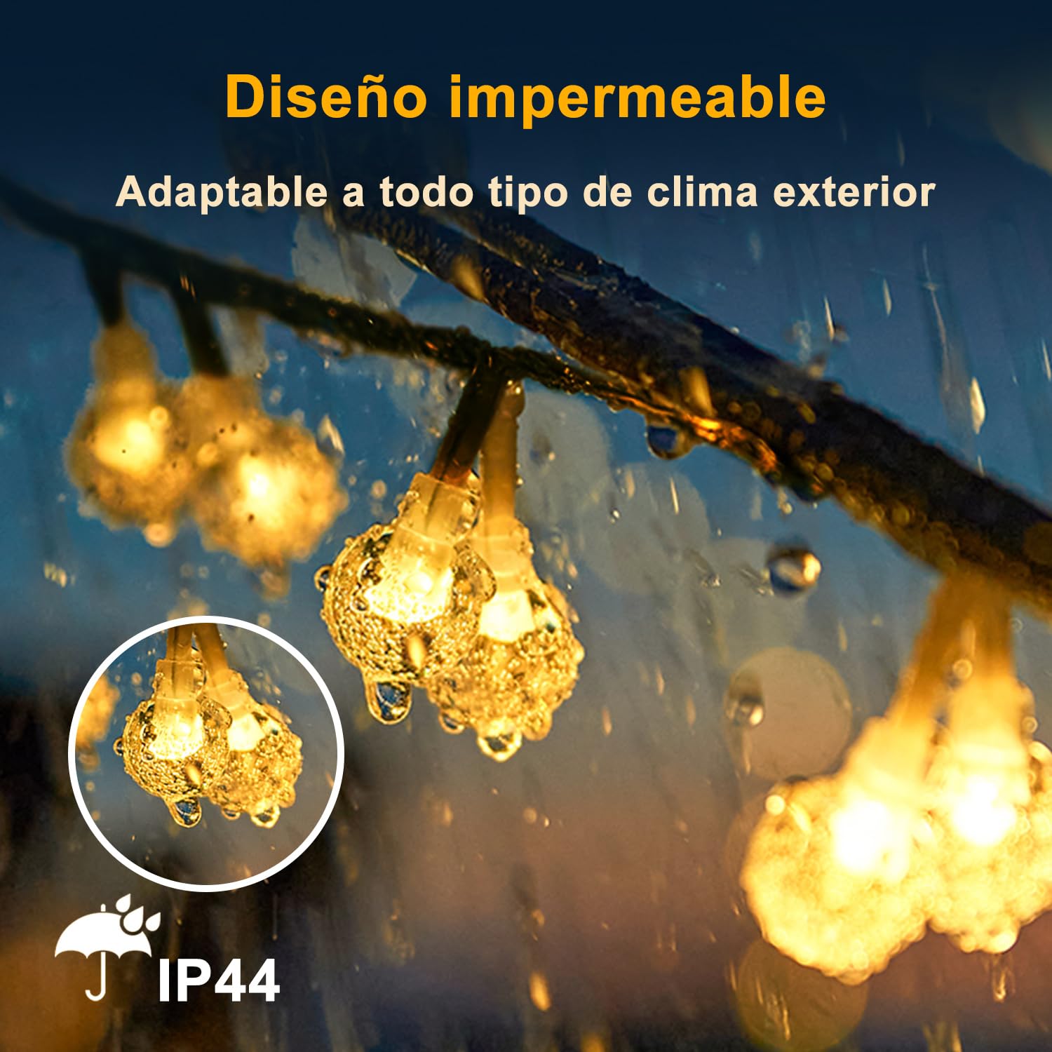 taiyongkang Guirnaldas Luces Exterior Solar, 30 LED 8 m con Bolas de Cristal, 8 Modos, IP65, Cadena de luces solares para Jardín, Balcón, Terraza, Fiestas y Bodas, Navidad (Blanco Cálido)