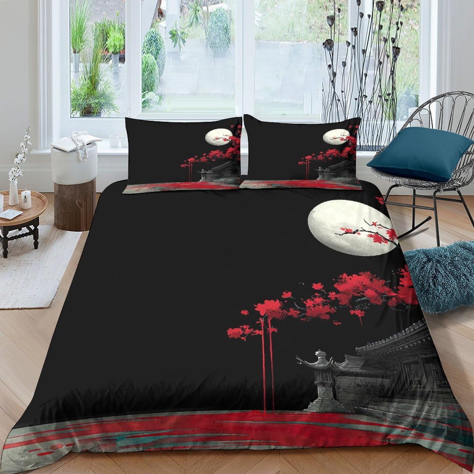 Ctjqhvkz Style-1 3D Printed Moon Night Fitted Sheet Microfiber Soft Breathable Sakura Bed Sheet For Bedroom Guest Room Decor Single（135X200cm）