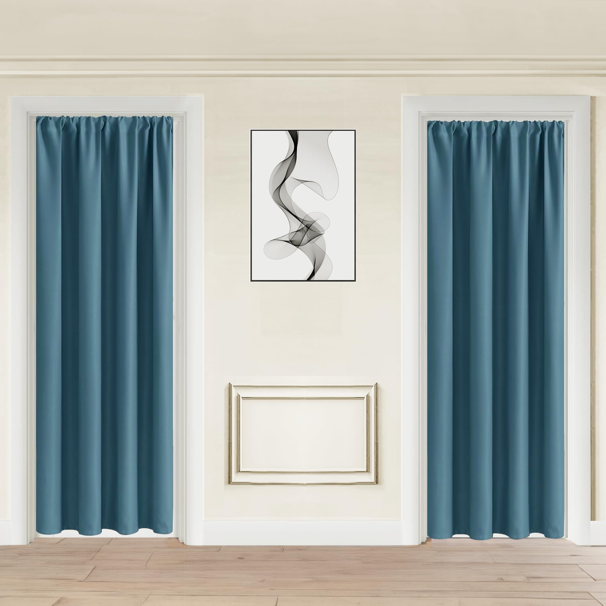 JIUZHEN 80 Inch Length Door Curtains for Doorway Privacy Insulated Blackout Curtains with Tiebacks Rod Pocket Room Divider Curtain Cover for Bedroom Closet Door, Set of 2, 42 x 80 Inch, Stone Blue